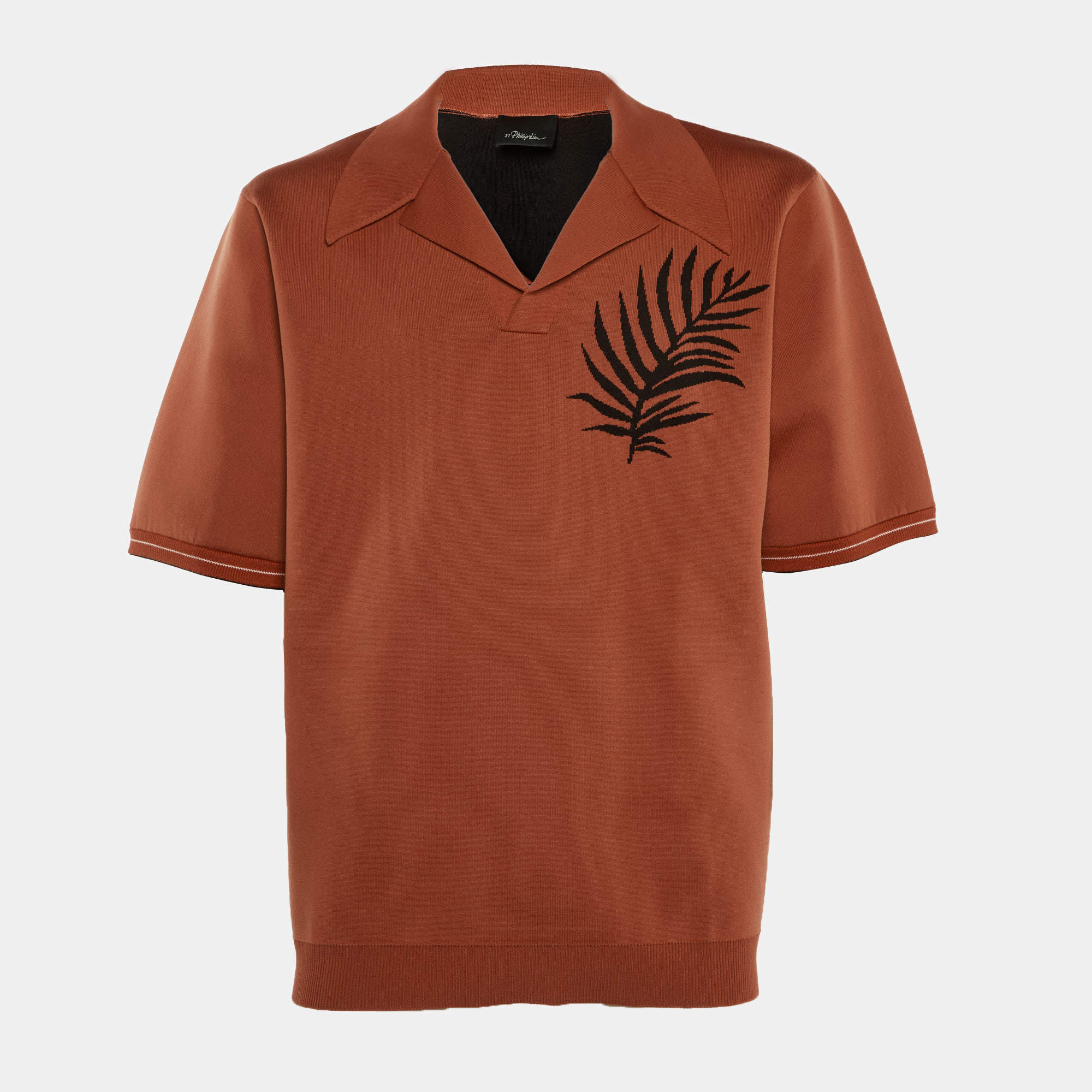 Pre Owned 3.1 Phillip Lim Burt Orange Patterned Stretch Knit Shirt L