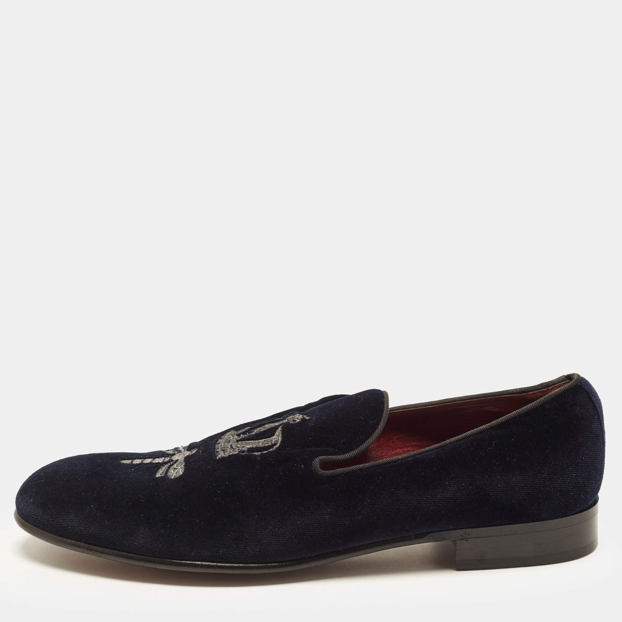 مملوكة مسبقًا 424 Milano Size 44 Navy Blue Velvet Smoking Slippers
