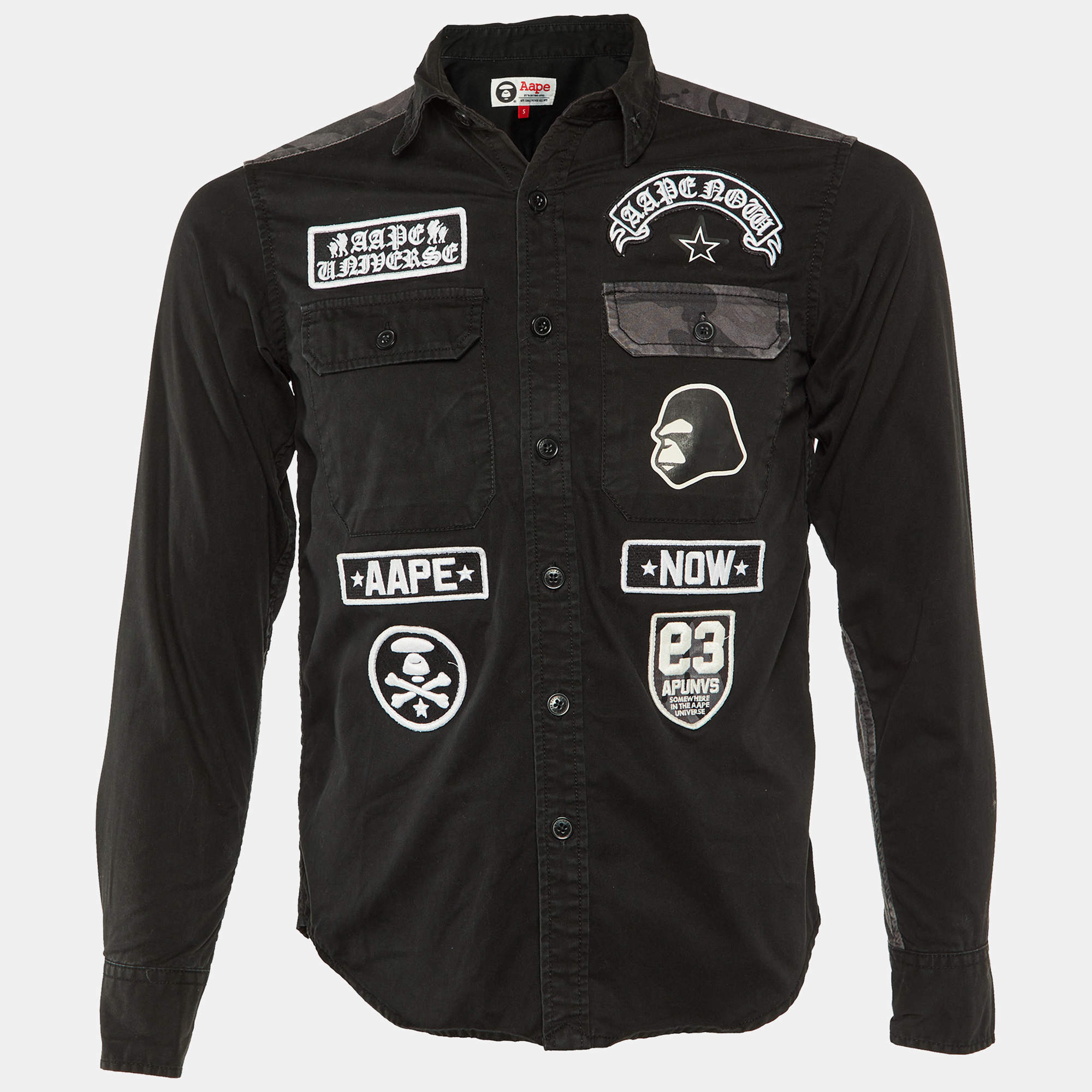 A Bathing Ape Black Cotton Applique Detail Shirt S