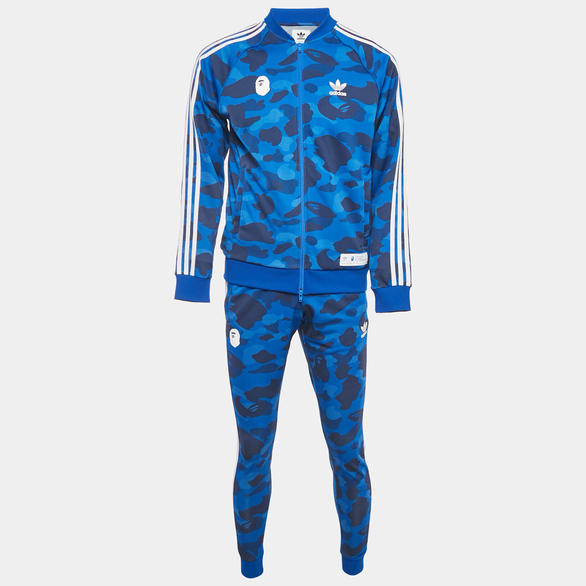 Pre Owned A Bathing Ape X Adidas Blue Printed Jersey Track Suit S