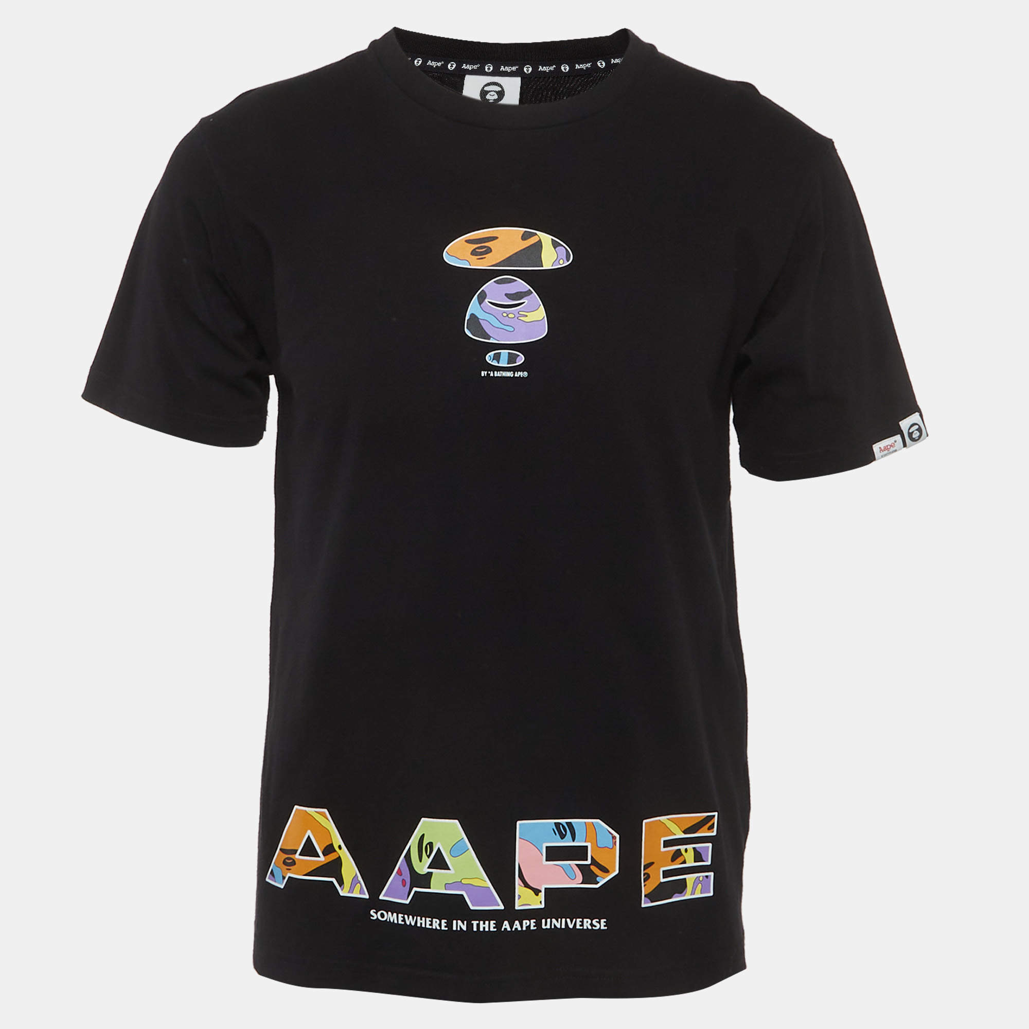 Pre Owned Aape A Bathing Ape Black Graphic Logo Print Jersey Small AAPE Head T-Shirt M