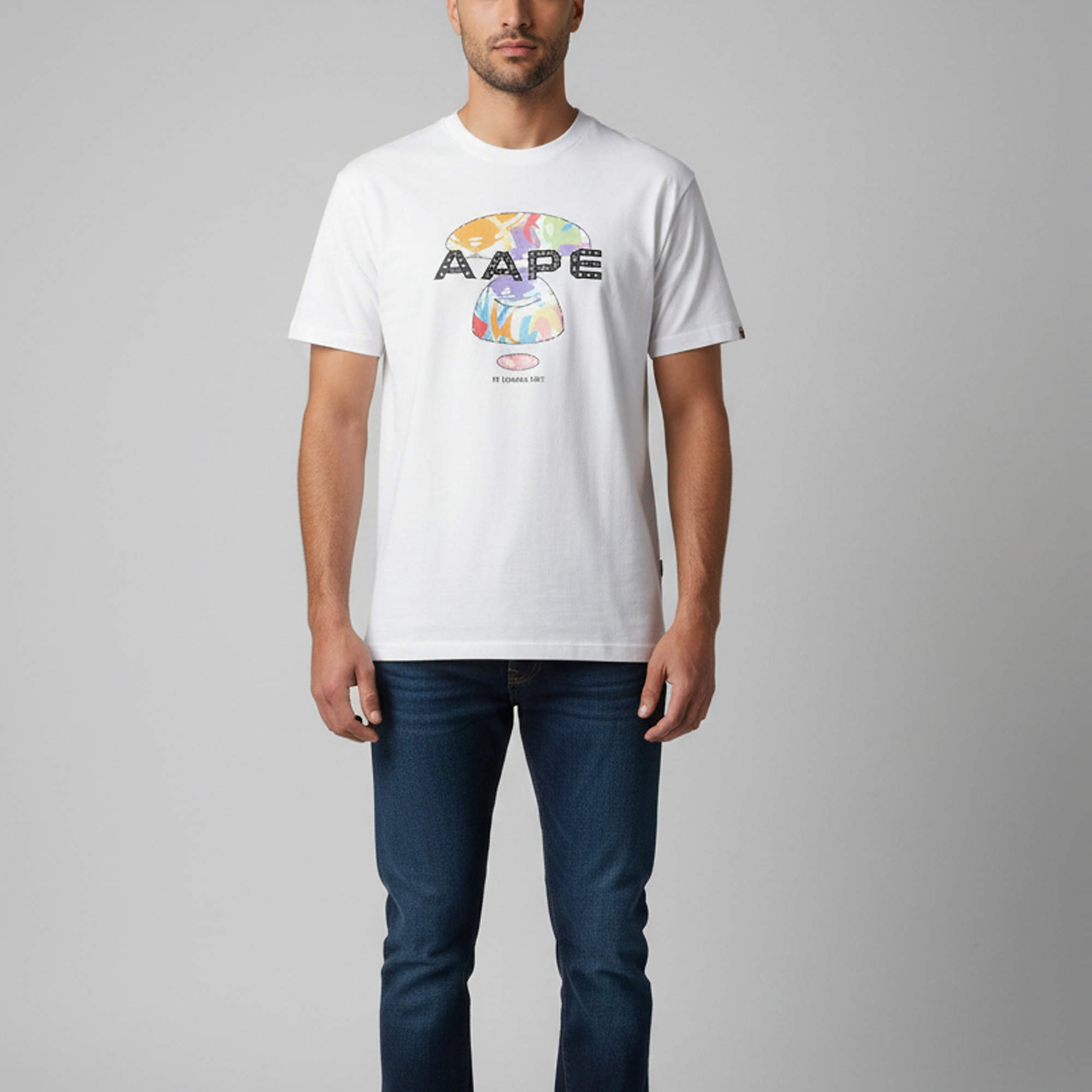 Pre Owned Aape A Bathing Ape White Graphic Logo Print Jersey Crewneck T-Shirt M