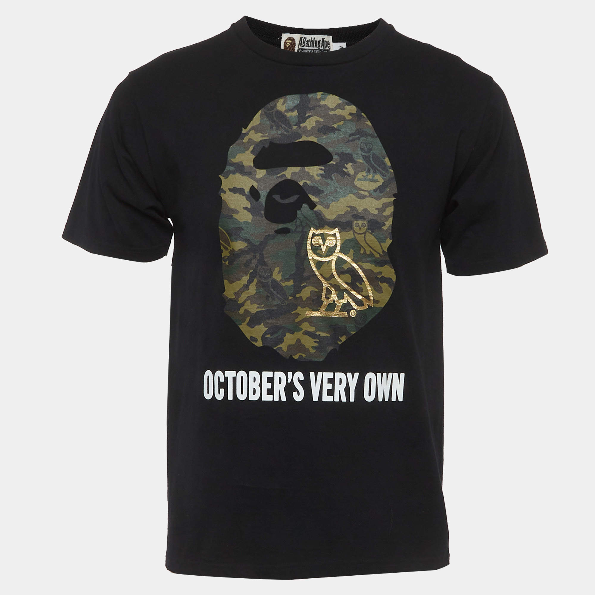 Pre Owned A Bathing Ape X OVO Jersey Woodland Camo Ape Head T-Shirt M