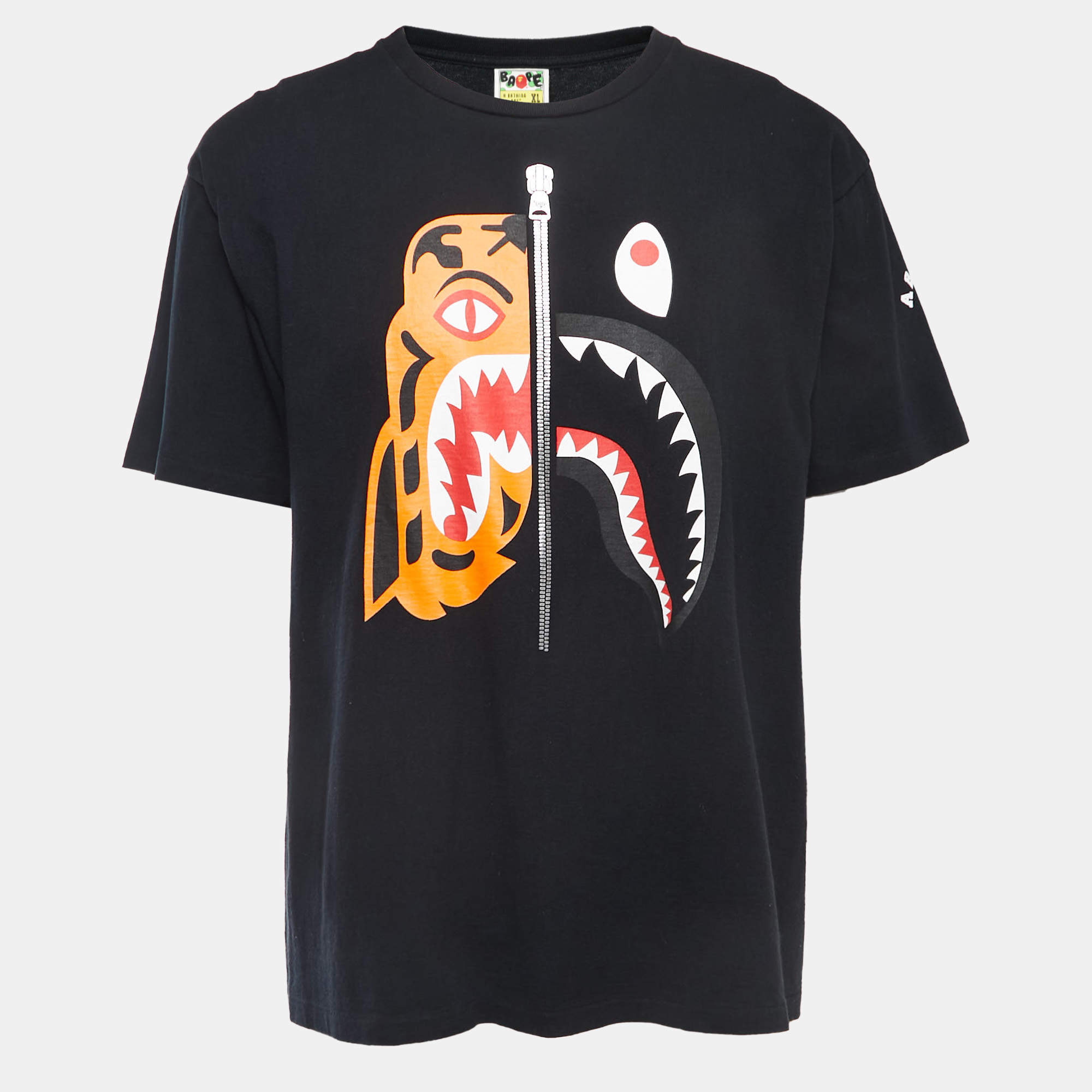 A Bathing Ape Black Print Cotton Crew Neck Half Sleeve T-Shirt XL
