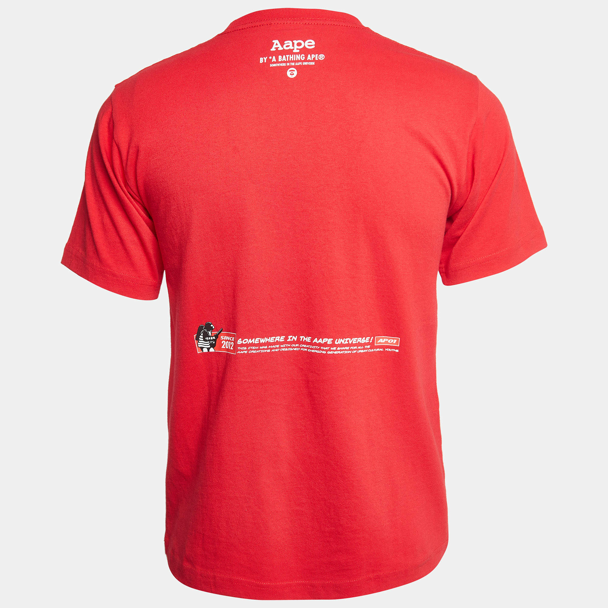 A Bathing Ape Red Digital Printed Cotton Knit Crew Neck T-Shirt