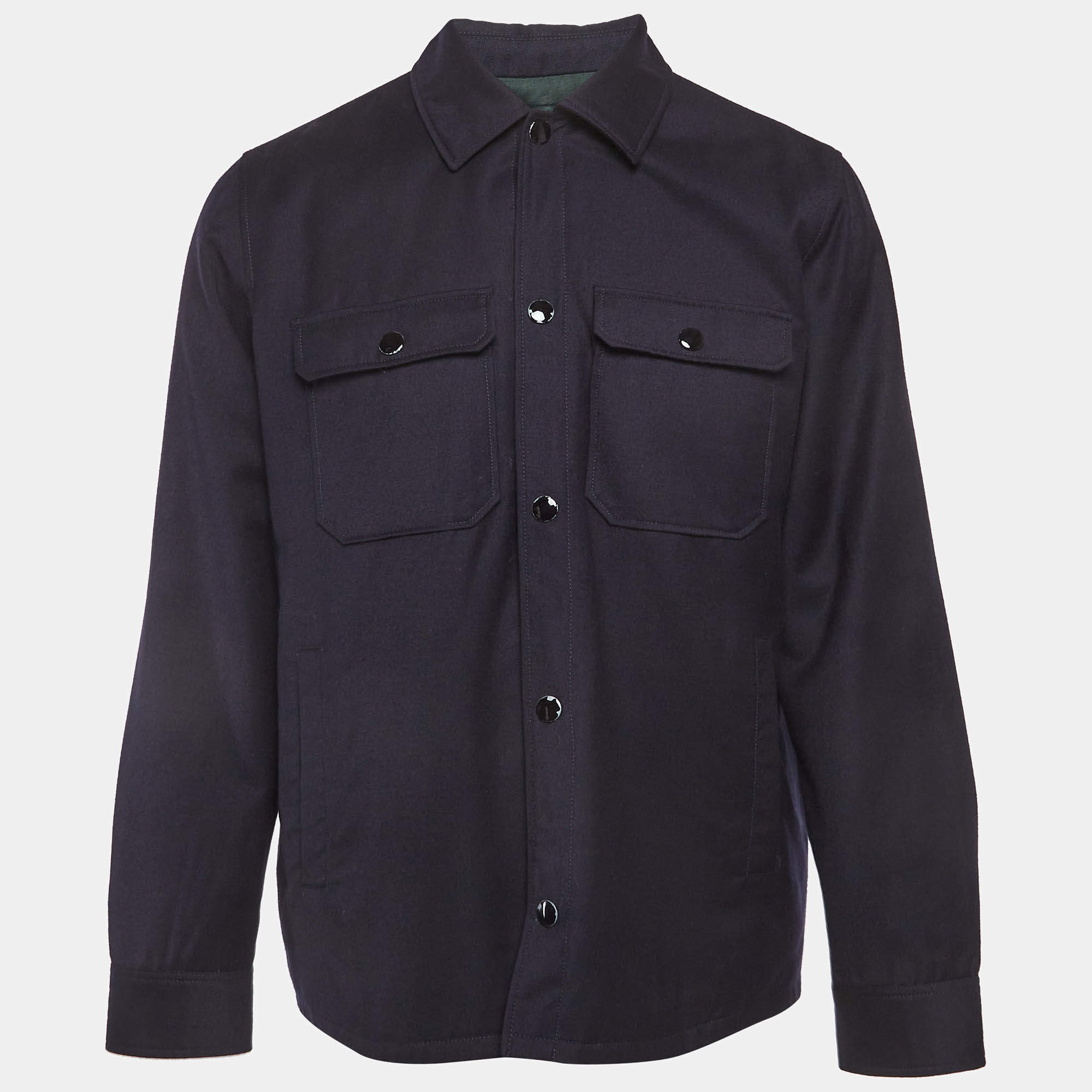 مملوكة مسبقًا A.P.C. Navy Blue Wool Button Front Jacket M
