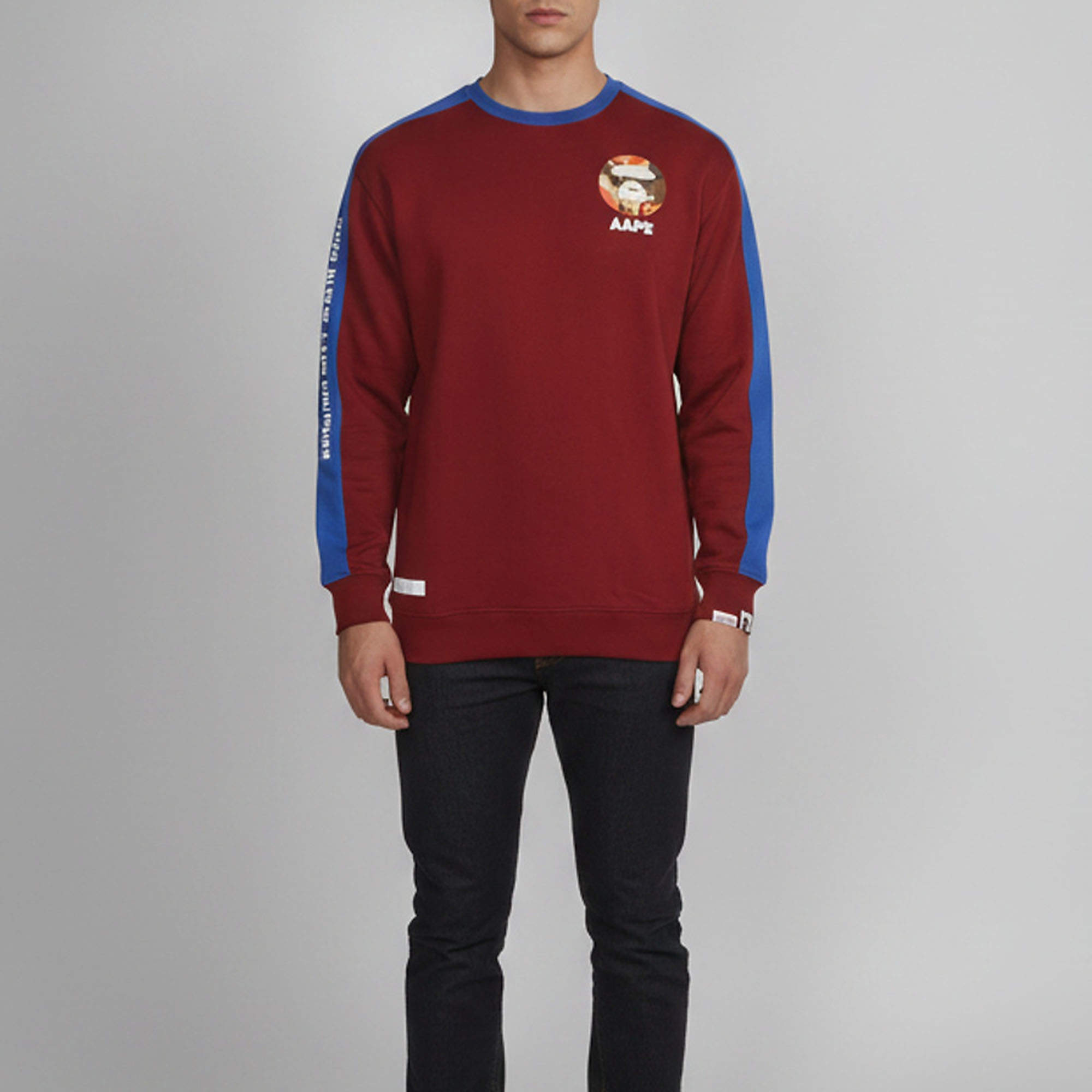 Pre Owned AAPE by A Bathing Ape Burgundy Graphic Print Cotton Crewneck Sweatshirt XXS