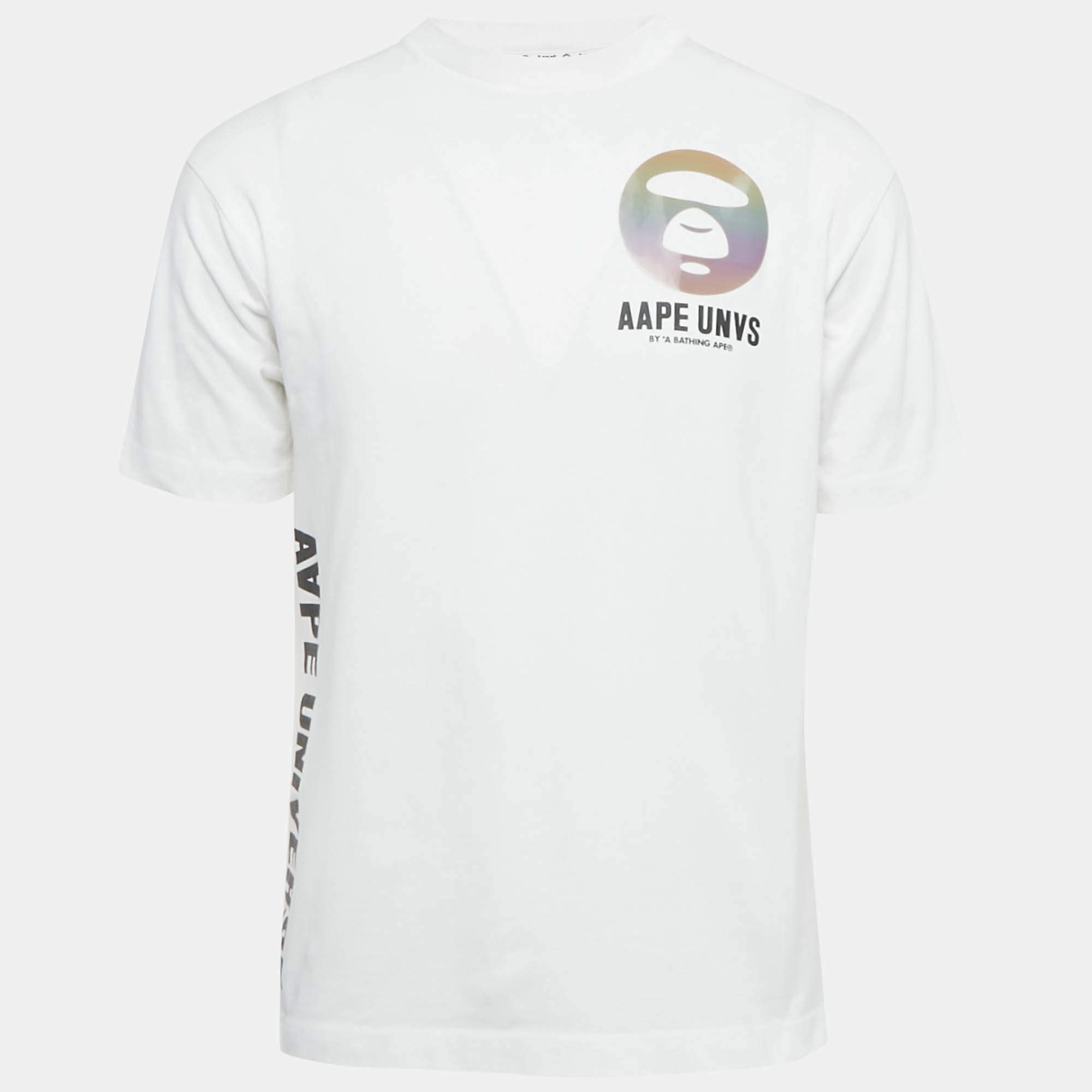 Pre Owned AAPE By A Bathing Ape White Logo Applique Cotton T-Shirt S