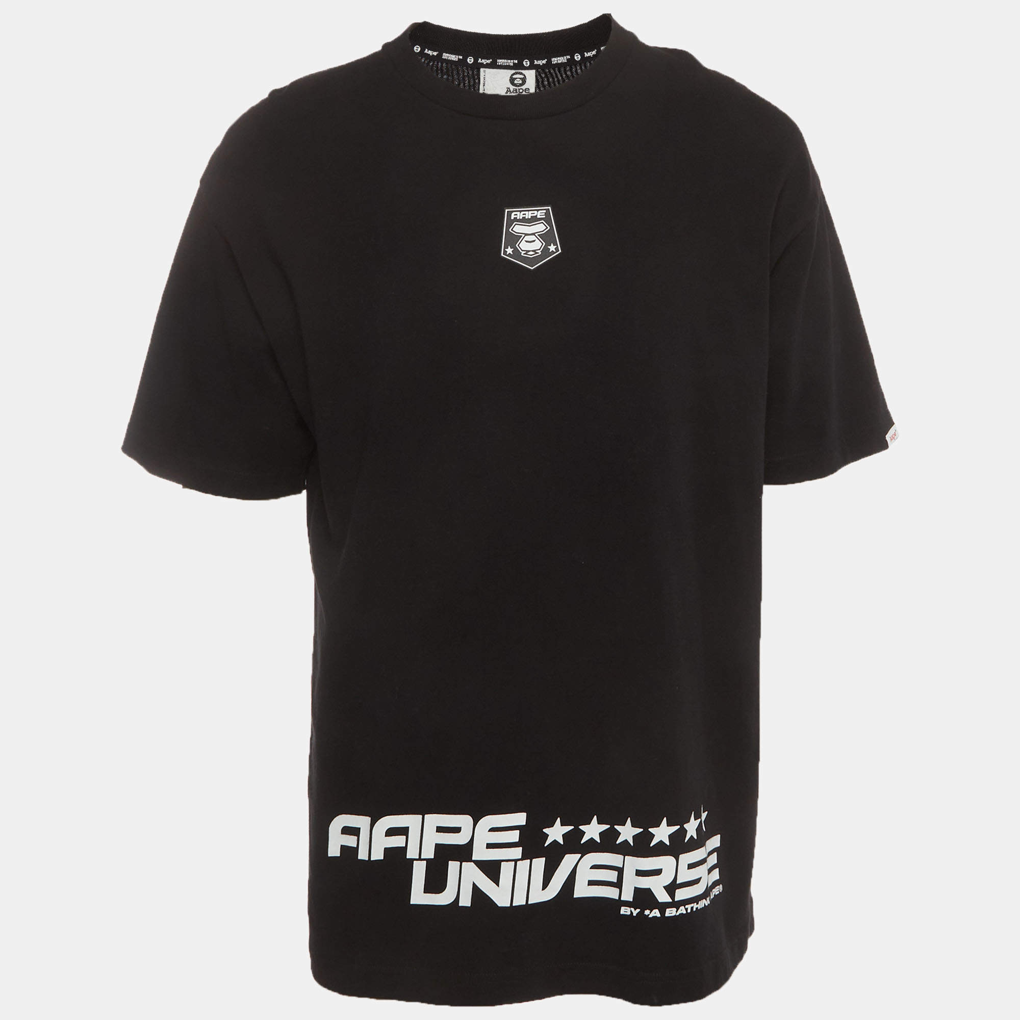 Pre Owned AAPE by A Bathing Ape Black Graphic Print Cotton Dope Number T-Shirt XL