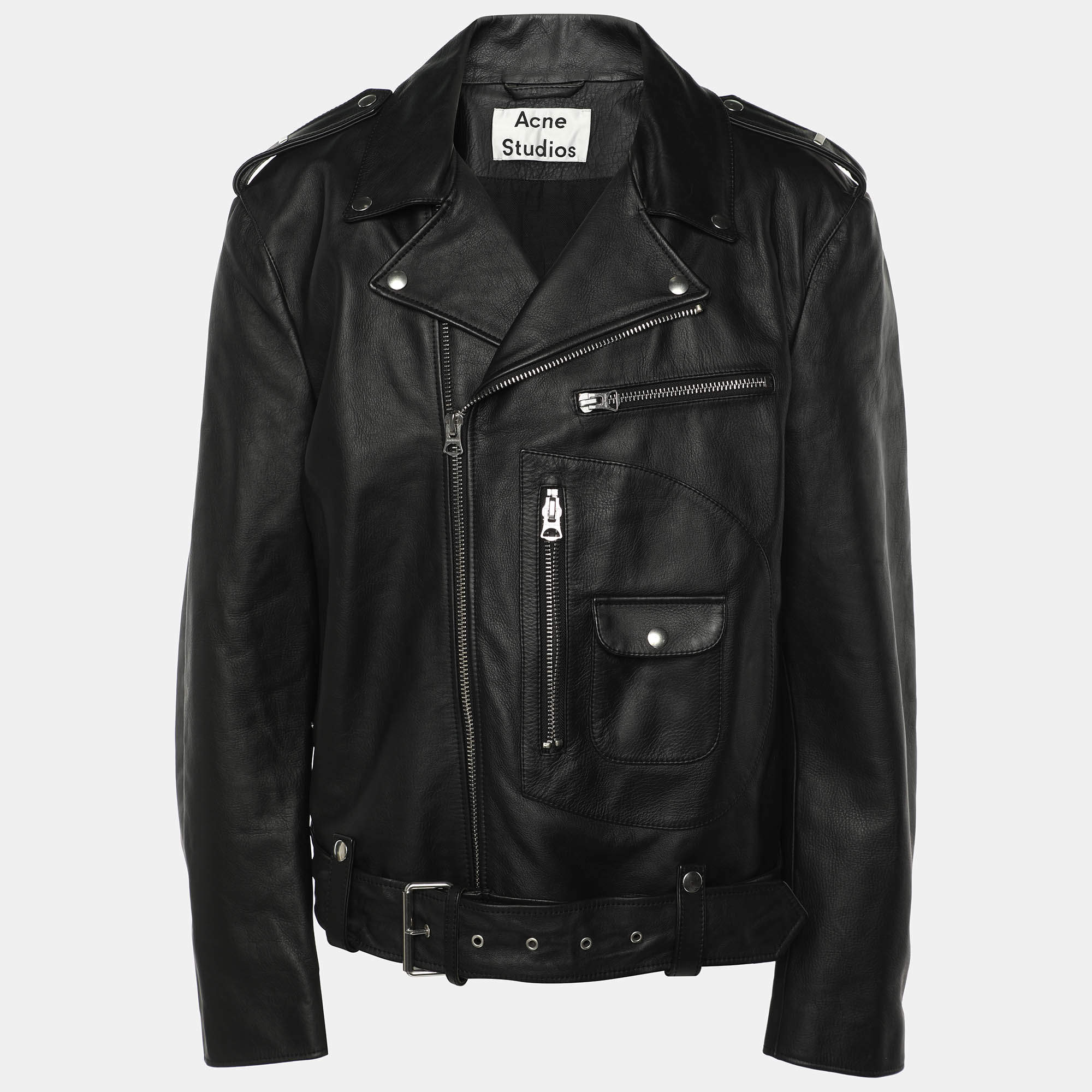 Acne Studios Black Leather Biker Jacket XXL