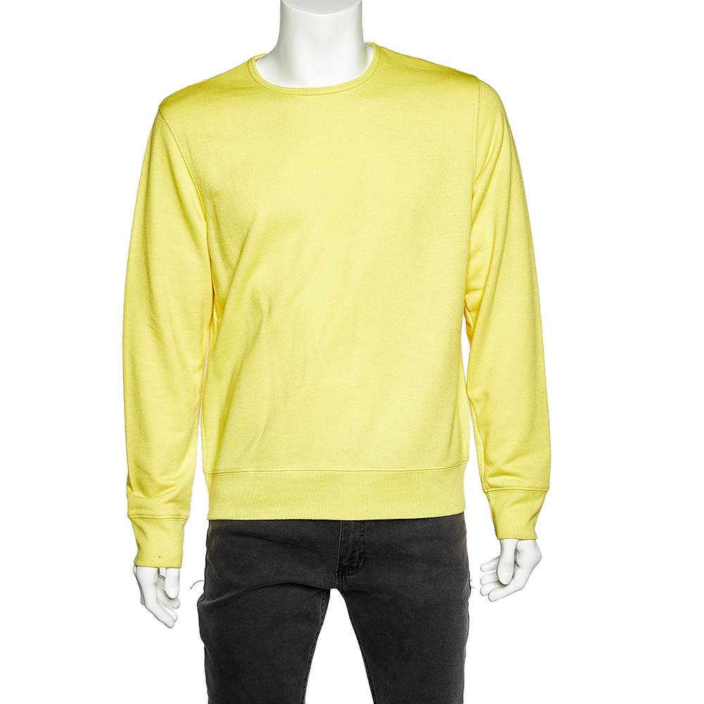 Pre Owned Acne Studios Yellow Knit Casey Crinkle Roundneck Sweatshirt M