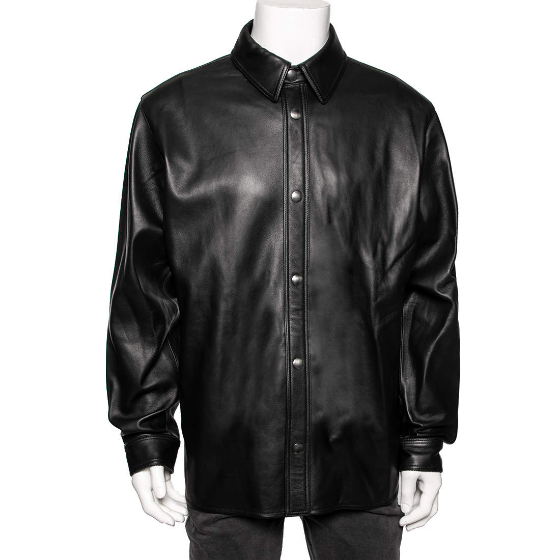 Acne Studios Black Leather Button Front Over Shirt Jacket L