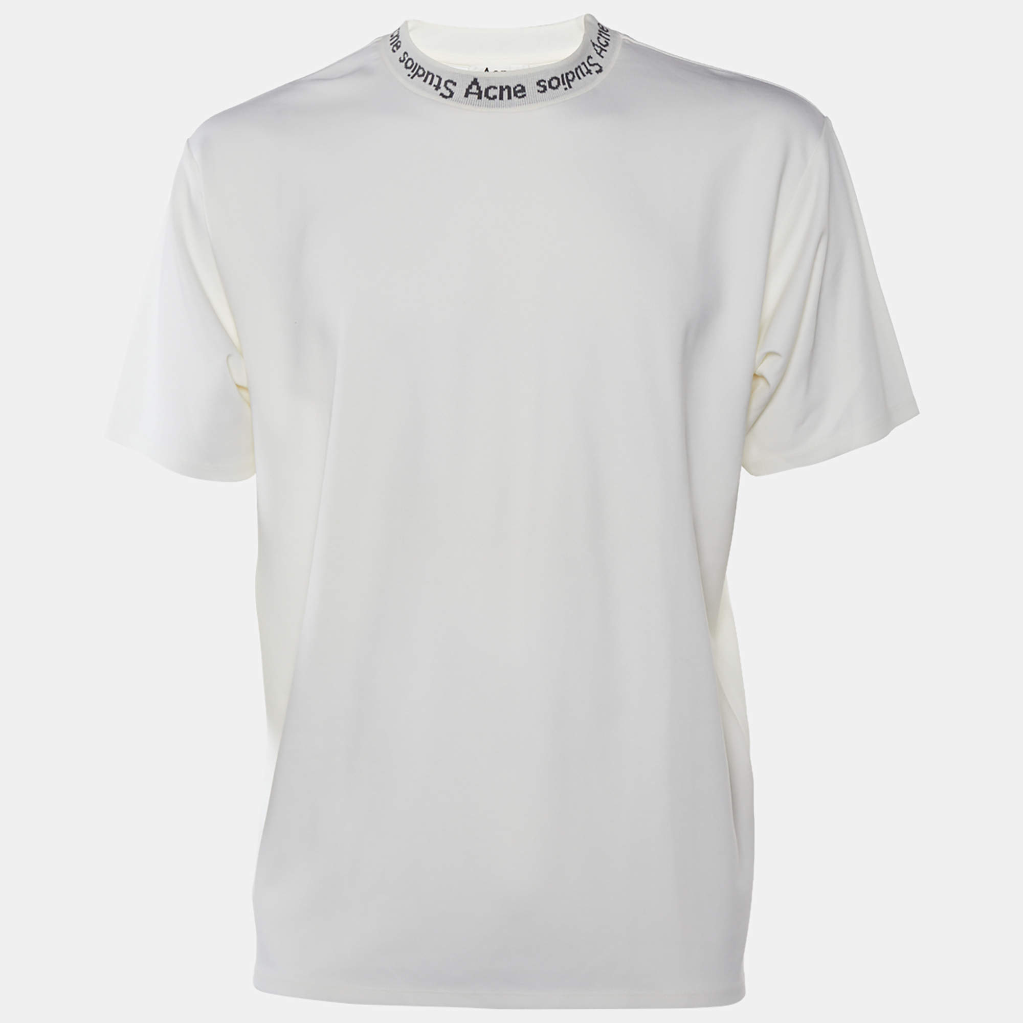 Acne Studios Off White Stretch Jersey Ribbed Neck Navid T-Shirt L