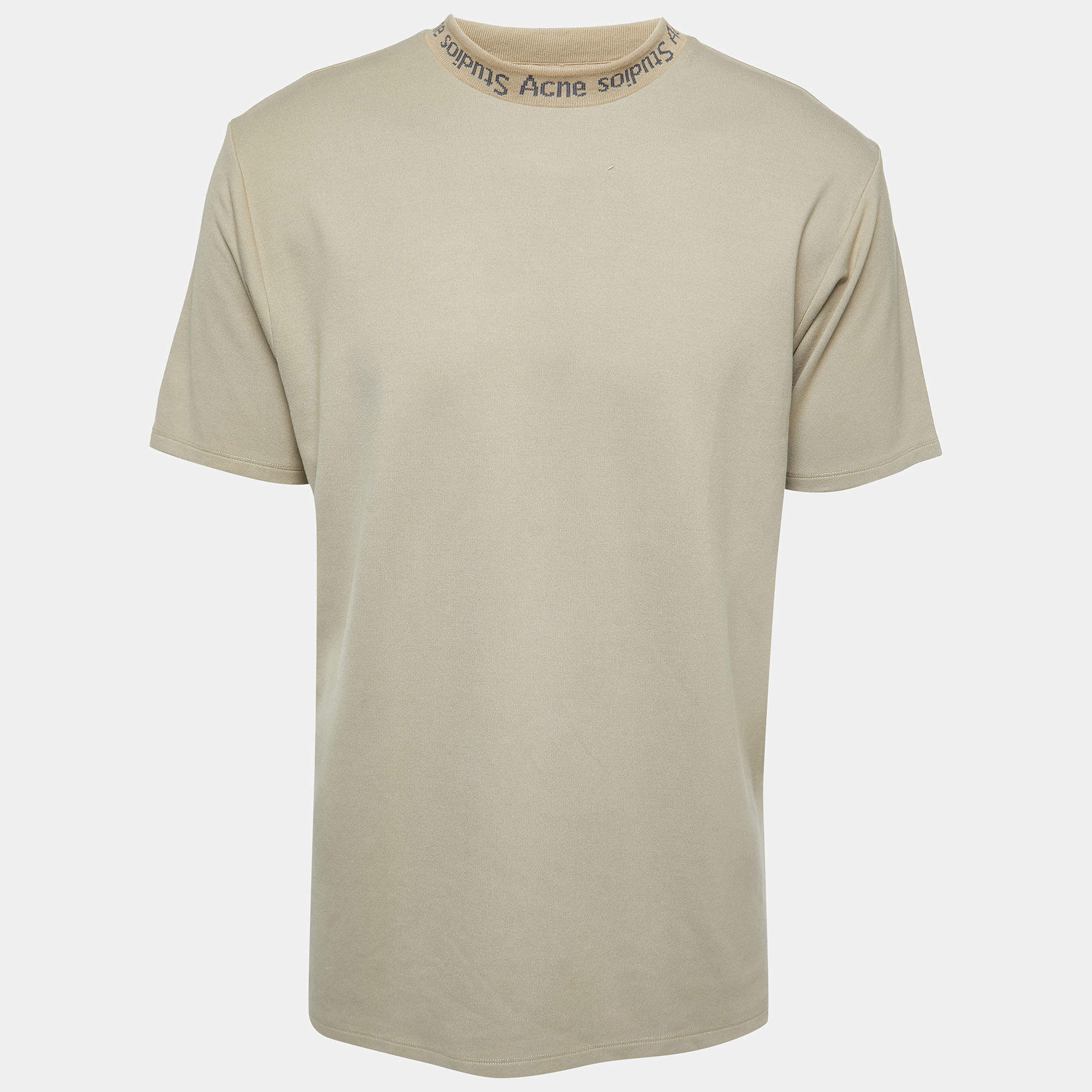 Pre Owned Acne Studios Beige Cotton Knit Crew Neck Half Sleeve T-Shirt L