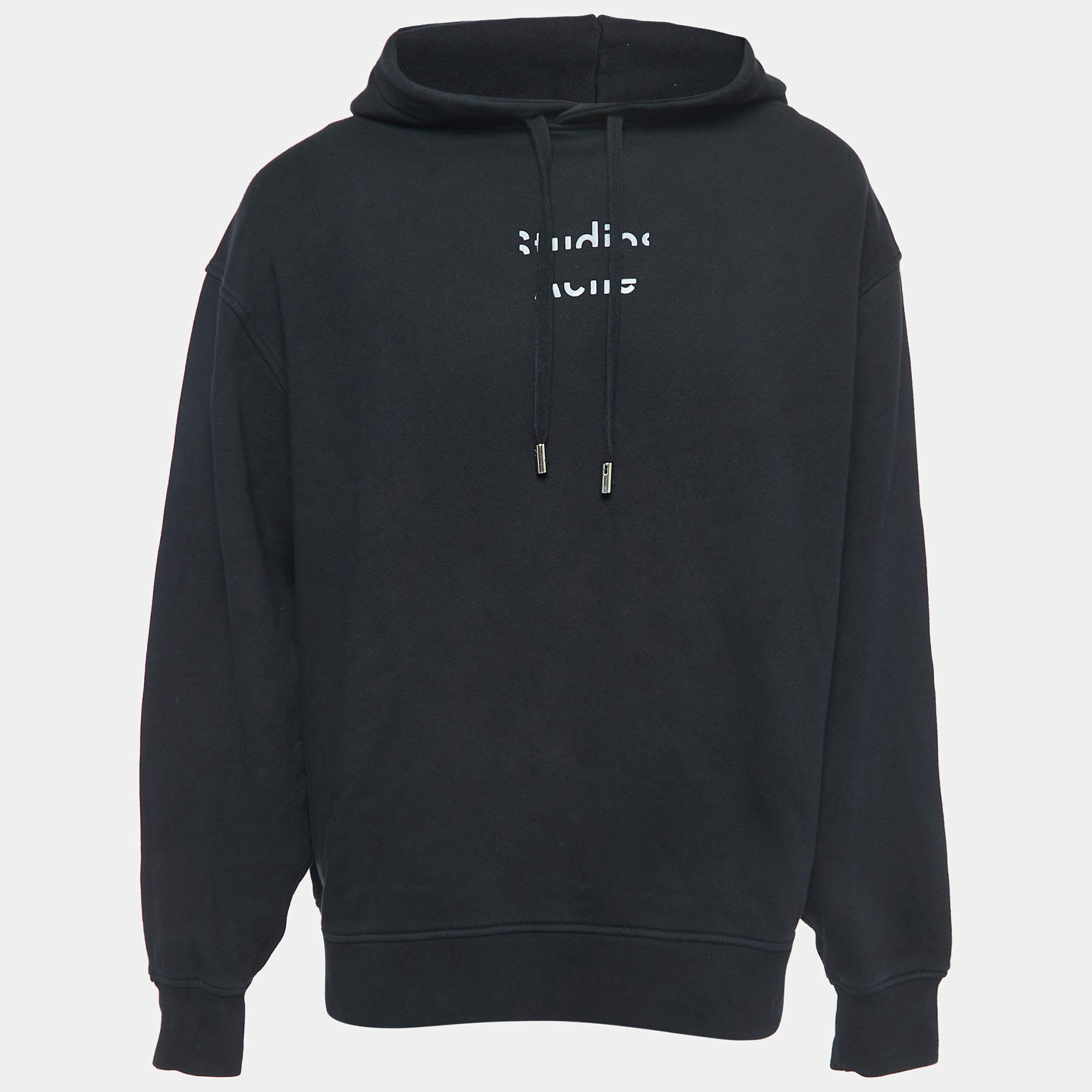 Pre Owned Acne Studios Black Logo Print Cotton Hooded Sweatshirt XS