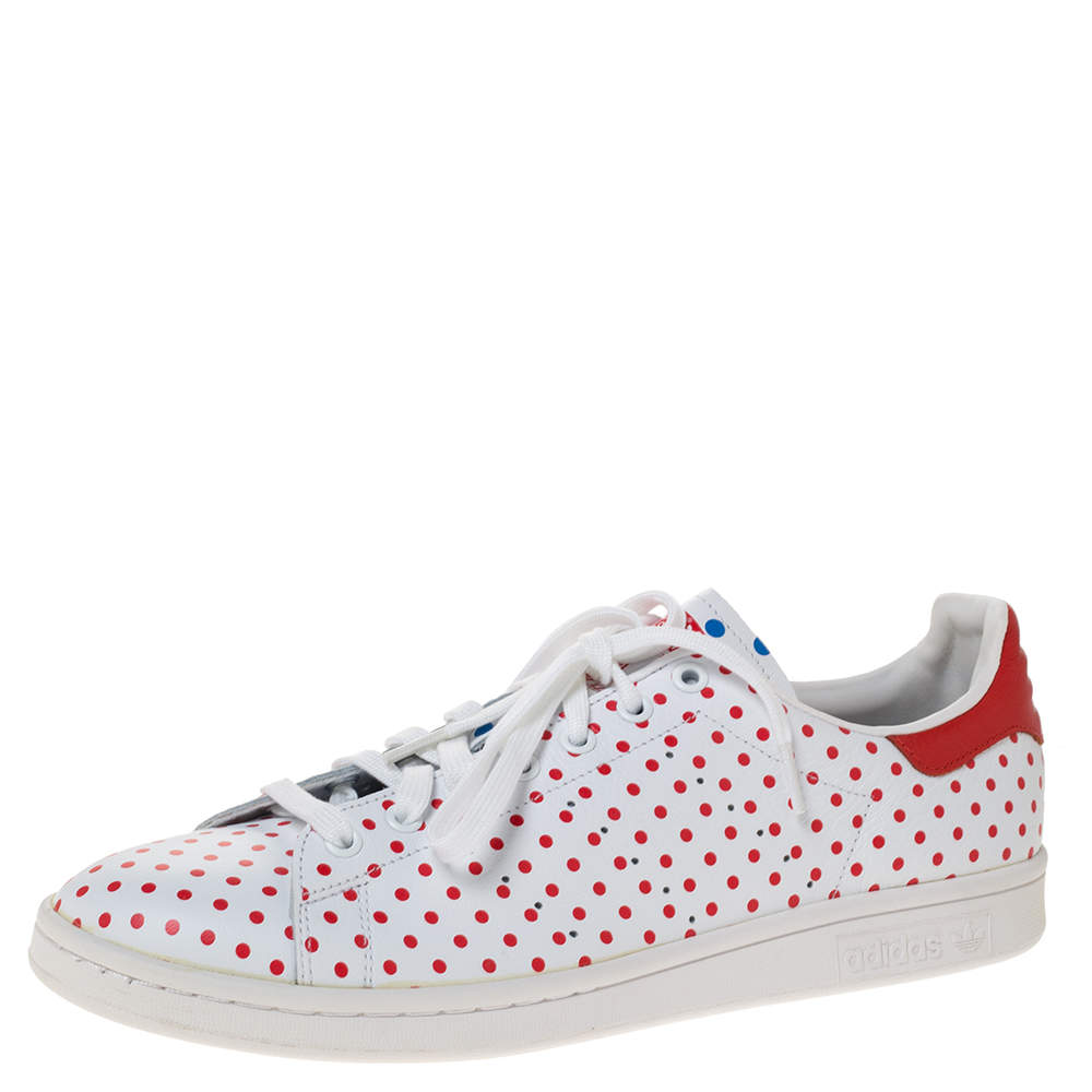 Adidas Pharrell Williams Stan Smith SPD White/Red Polka Dot Leather Sneakers Size 46.5