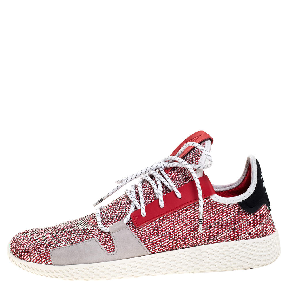 Pre Owned Pharrell Williams x Adidas Red/White Knit Fabric Solar Hu Sneakers Size 46