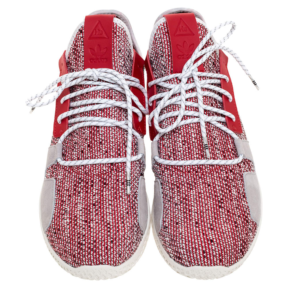 Pre Owned Pharrell Williams x Adidas Red/White Knit Fabric Solar Hu Sneakers Size 46