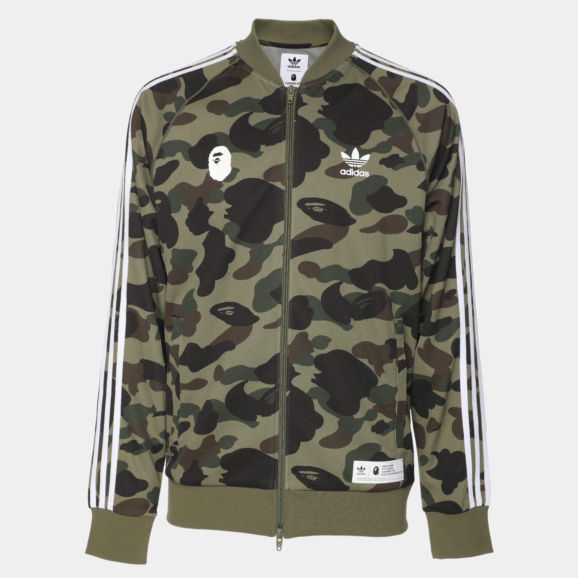 Adidas x BAPE Green Camo Stretch Knit Logo Printed Hoodie S