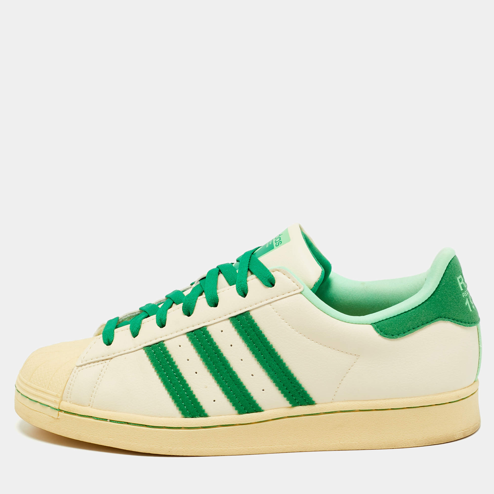 Pre Owned Adidas Superstar Ravi Restaurant Size 44 Cream/Green Leather Low Top Sneakers