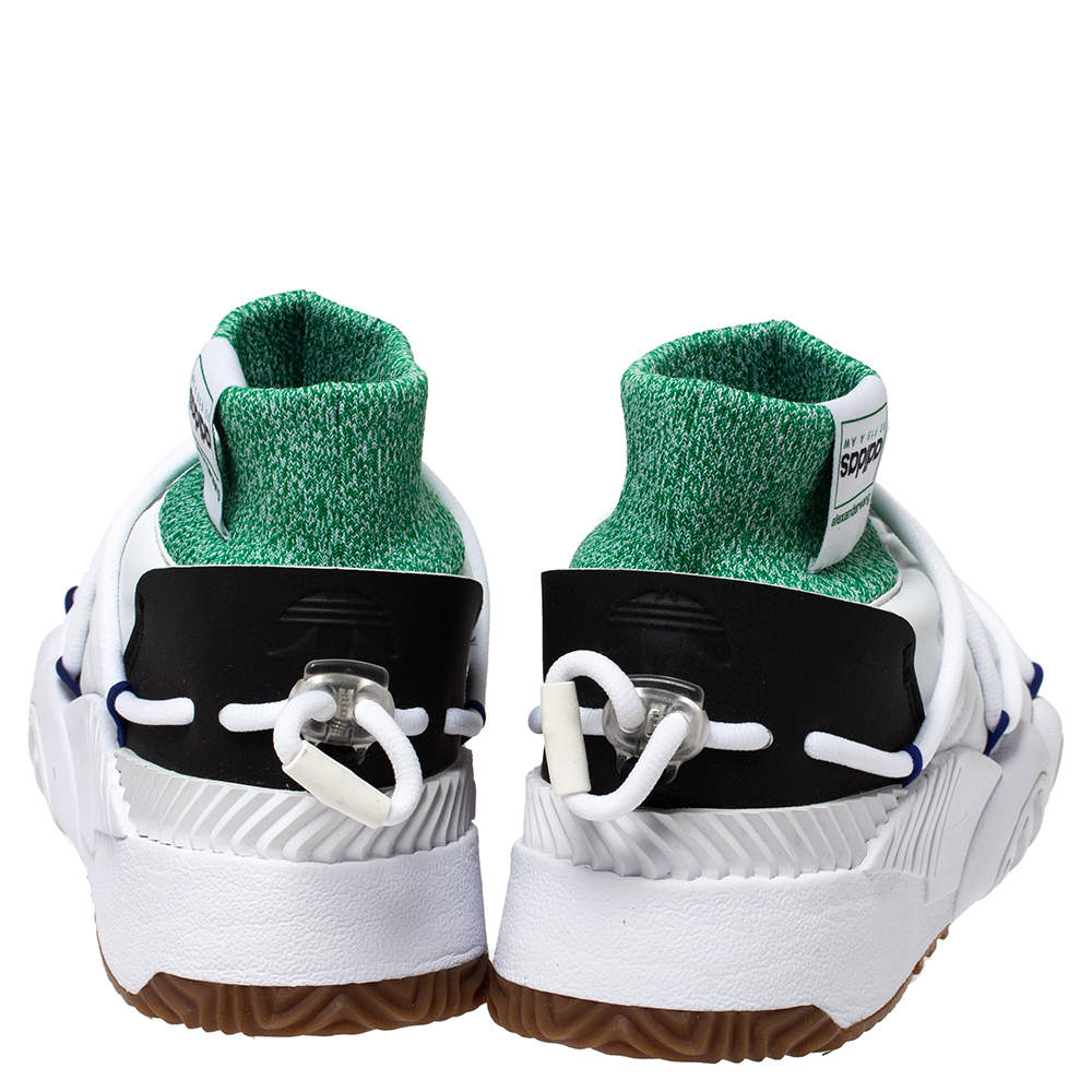 Pre Owned Adidas Originals by Alexander Wang White/Green Leather And Knit Fabric Puffer Trainer High-Top Sneakers Size 42