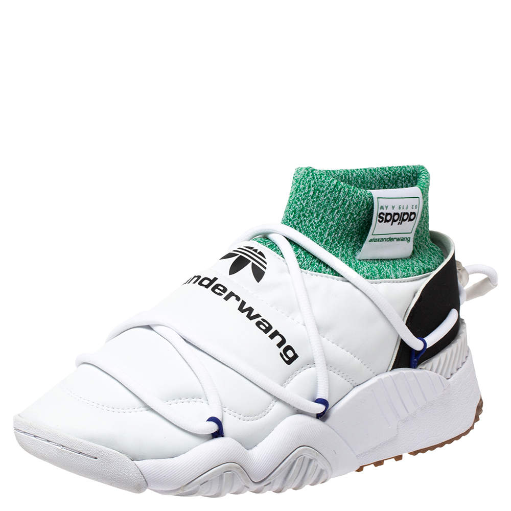 Adidas Originals by Alexander Wang White/Green Leather And Knit Fabric Puffer Trainer High-Top Sneakers Size 42