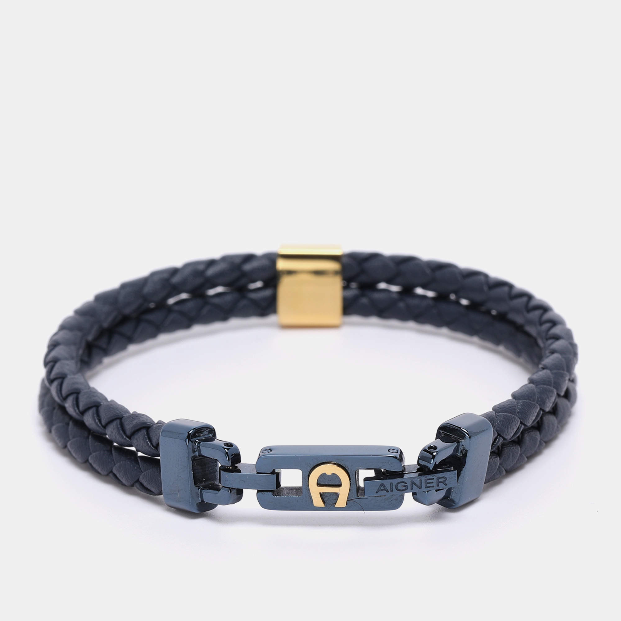 Ermenegildo Zegna Blue Woven Leather Double Wrap Bracelet
