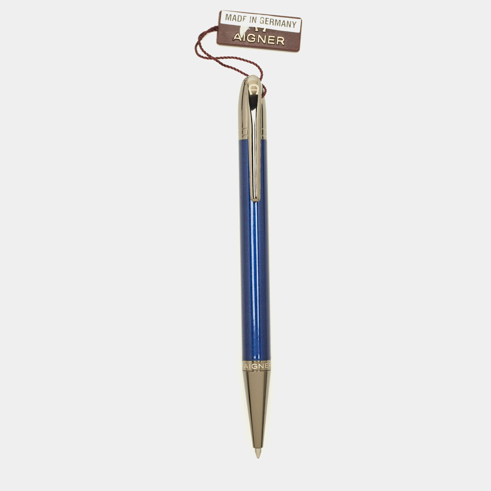 Pre Owned Aigner Blue Lacquer Gunmetal Tone Ballpoint Pen