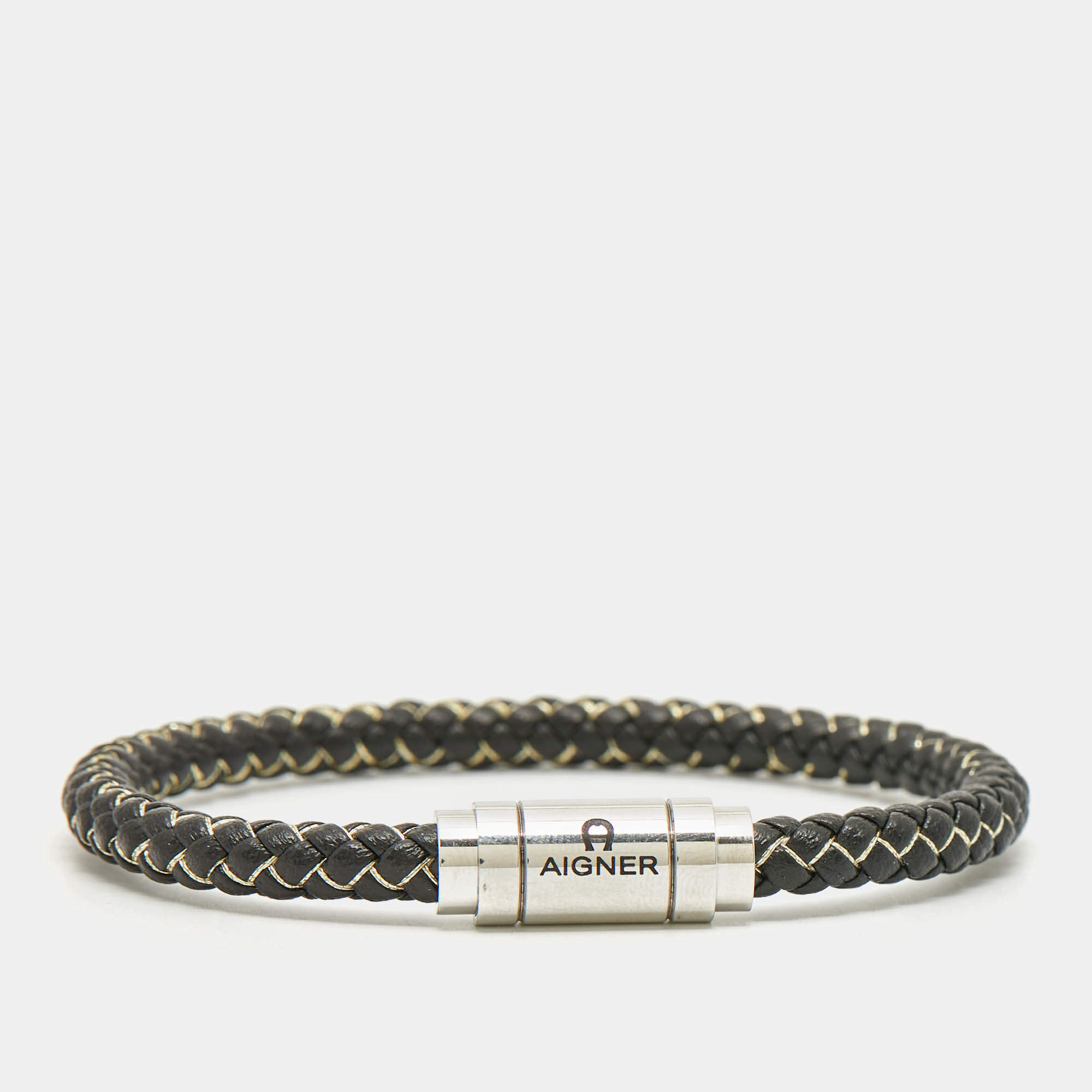 مملوكة مسبقًا Aigner Leather Cord Silver Tone Bracelet