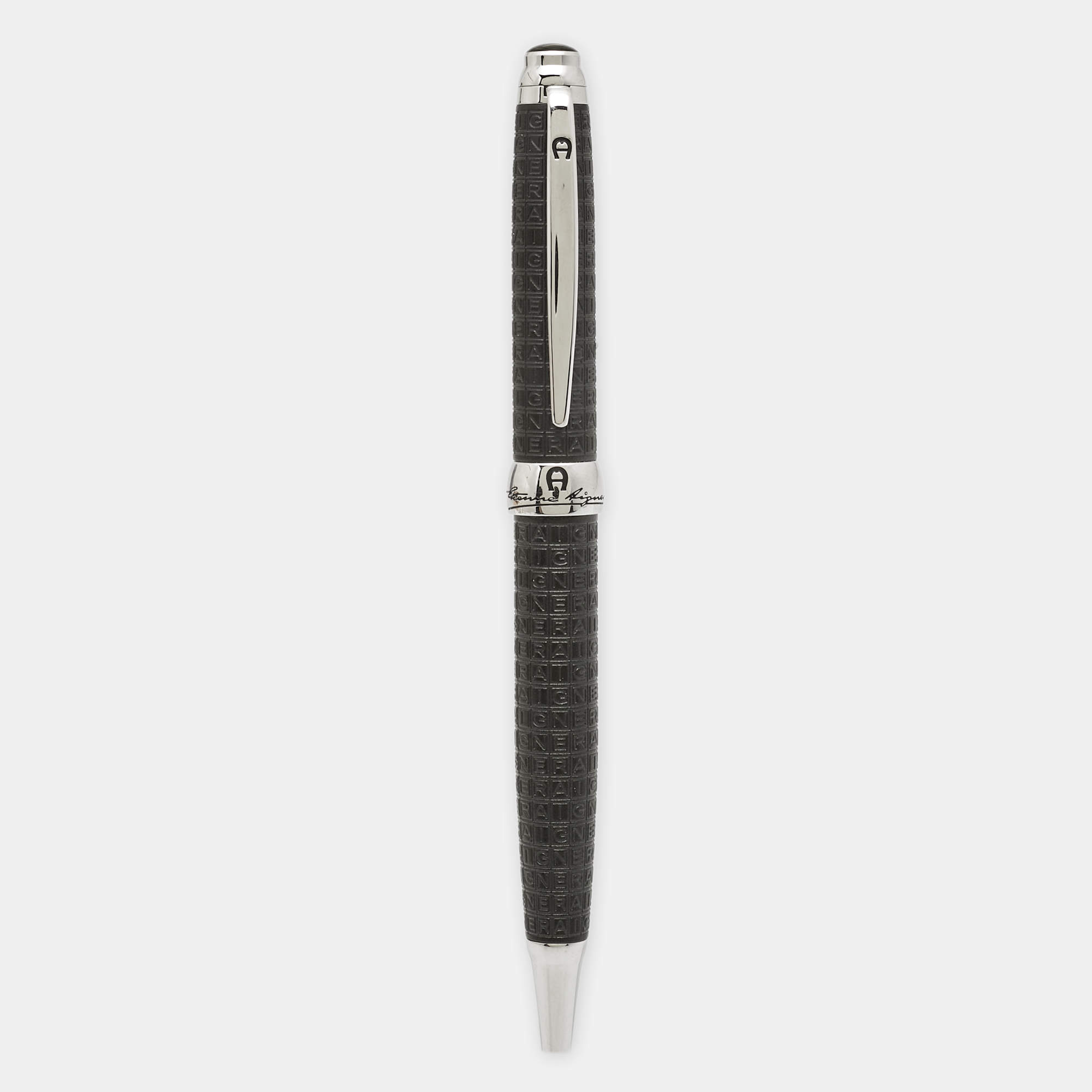 Pre Owned Aigner Logo Resin Enamel Silver Tone Ballpoint Pen