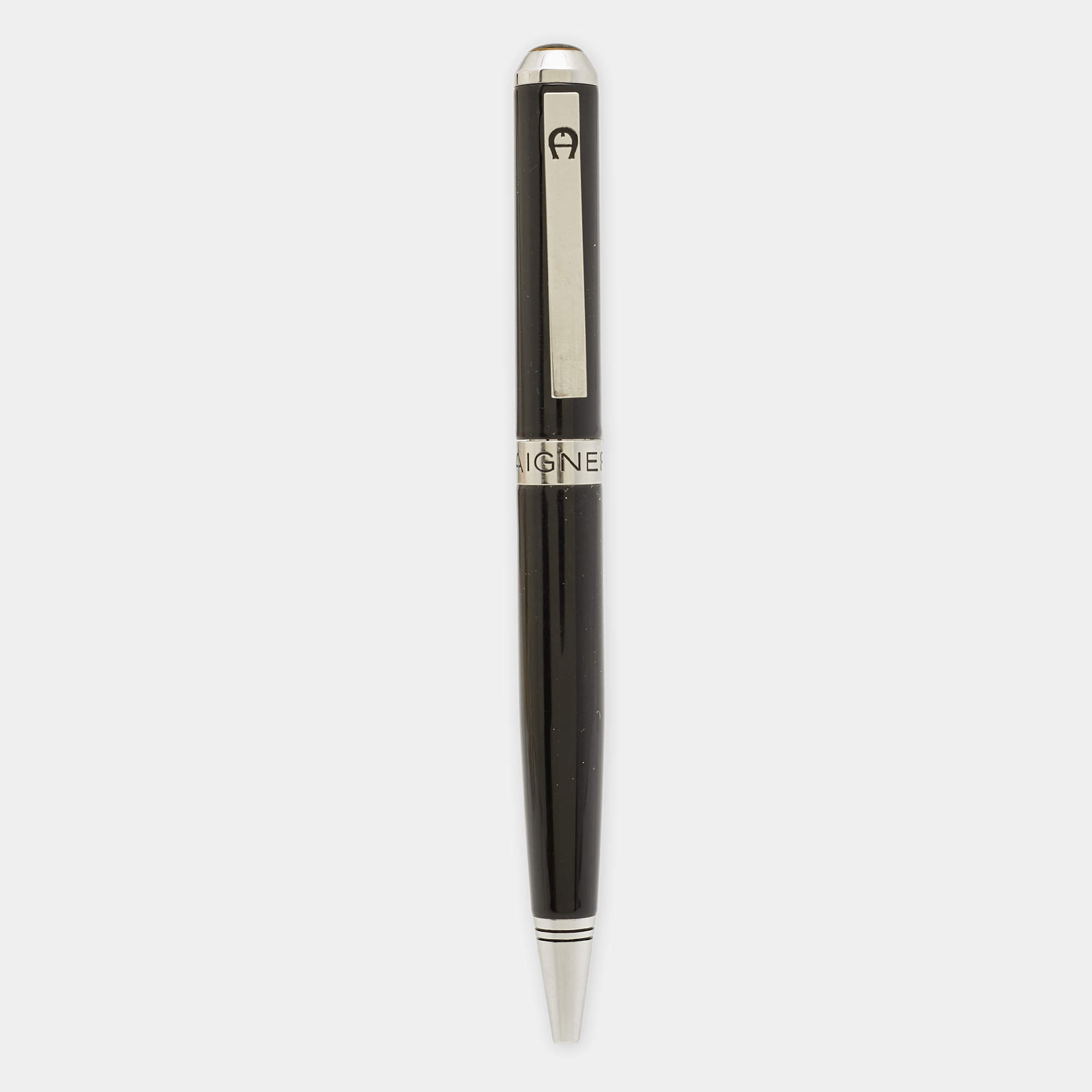 Pre Owned Aigner Logo Resin Silver Tone Ballpoint Pen