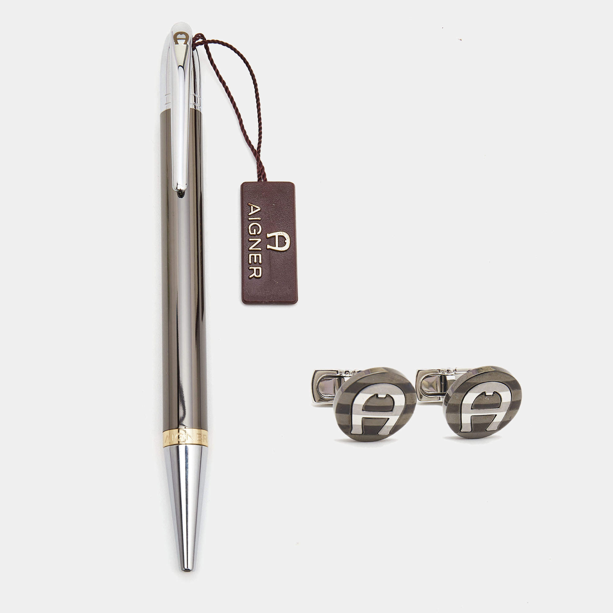 Aigner Metallic Grey Ballpoint Pen and Cufflinks Set Aigner TLC