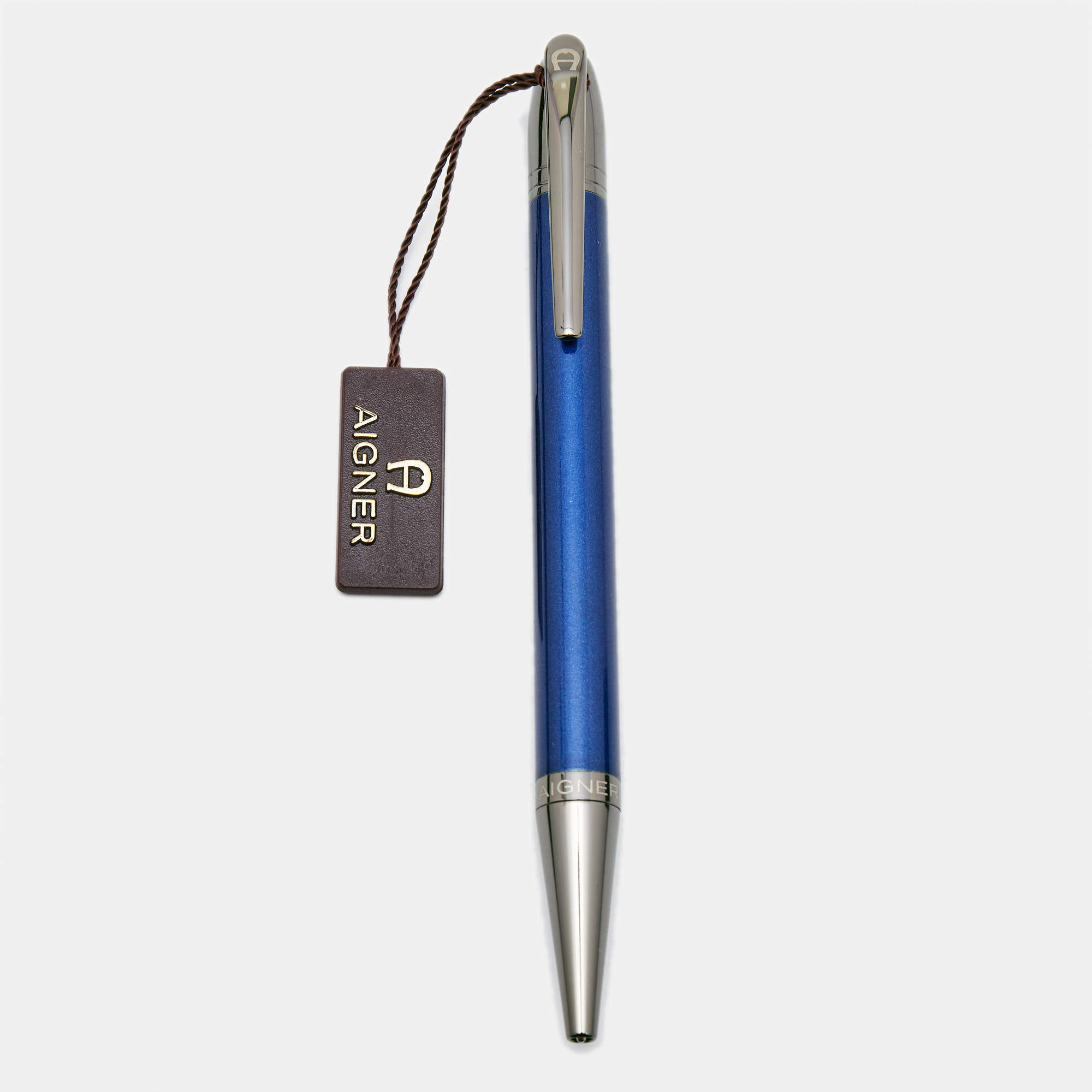 Pre Owned Aigner Blue Lacquer Gunmetal Tone Ballpoint Pen