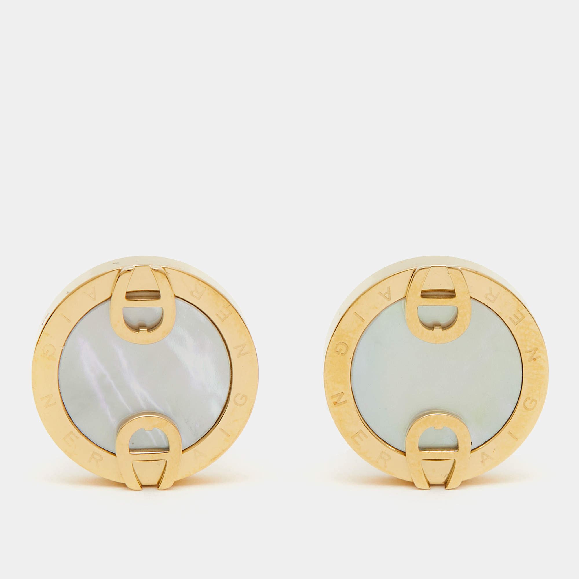 Aigner Mother of Pearl Gold Tone Cufflinks