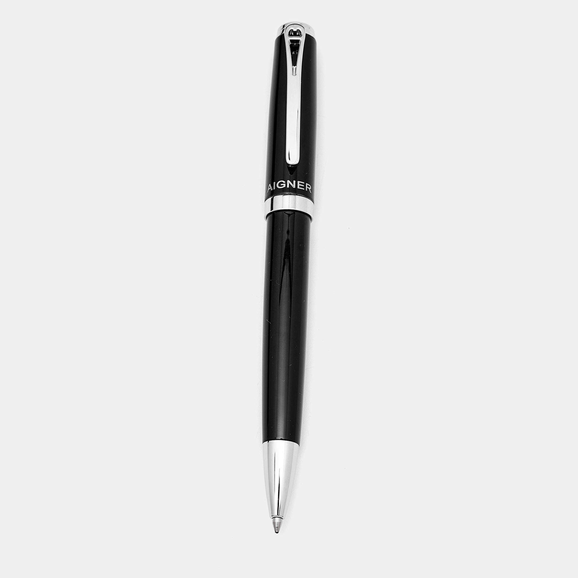 Aigner Black Resin Flero A Logo Ballpoint Pen