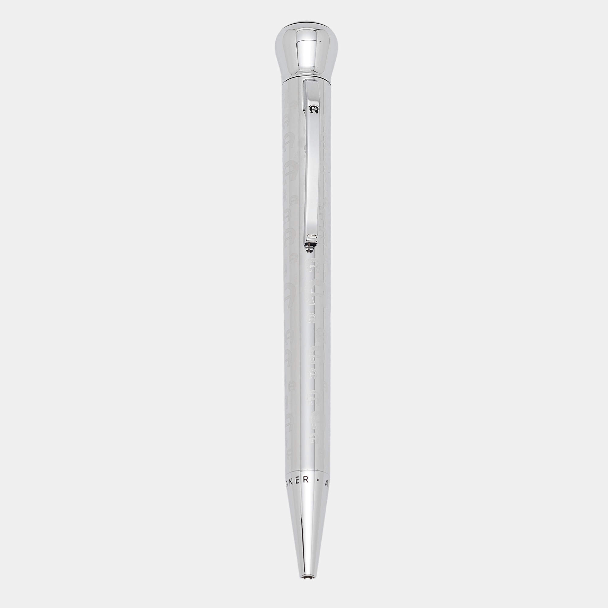 Pre Owned Aigner Logo Silver Tone Ball Pen