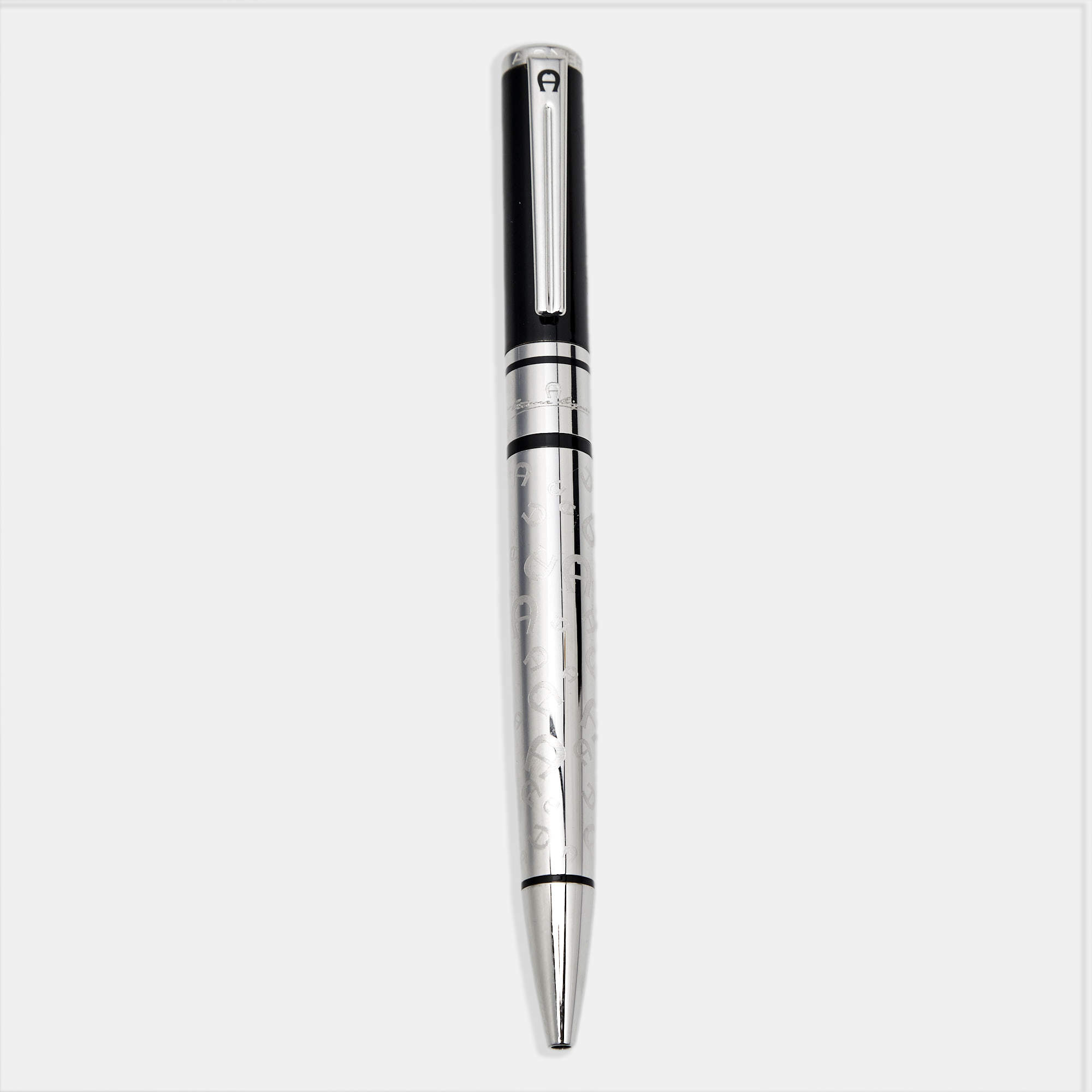 Pre Owned Aigner Logo Resin Silver Tone Ballpoint