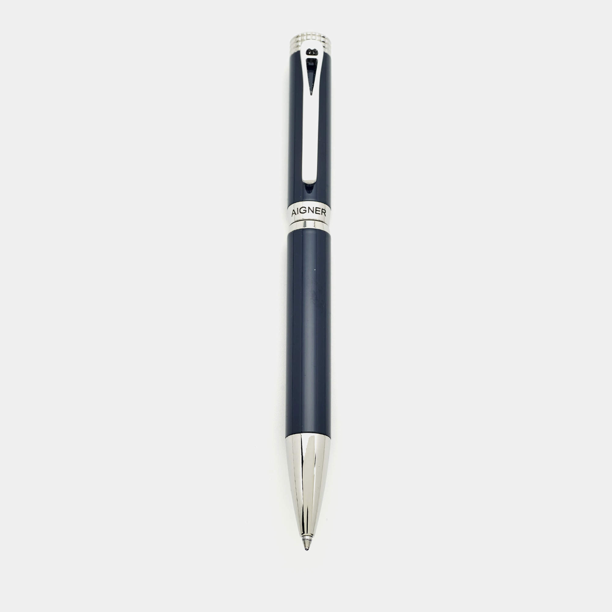 Pre Owned Aigner Blue Resin Silver Tone Ballpoint Pen