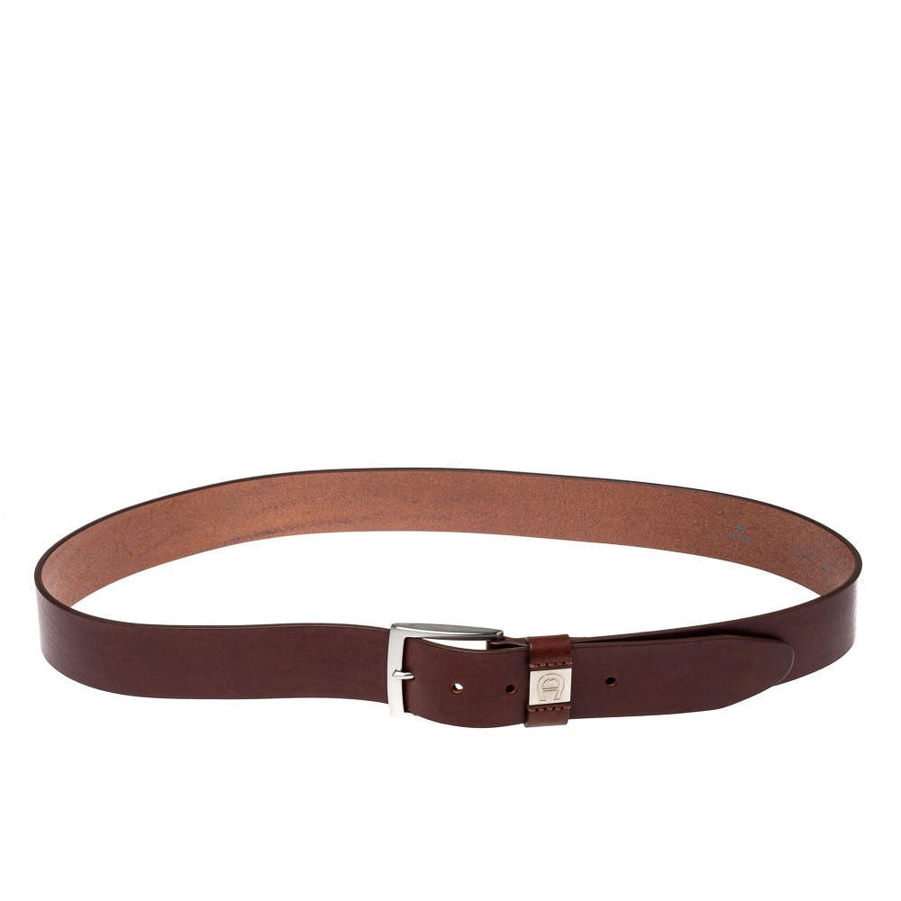 Pre Owned Aigner Brown Leather Etienne Casual Belt 110CM