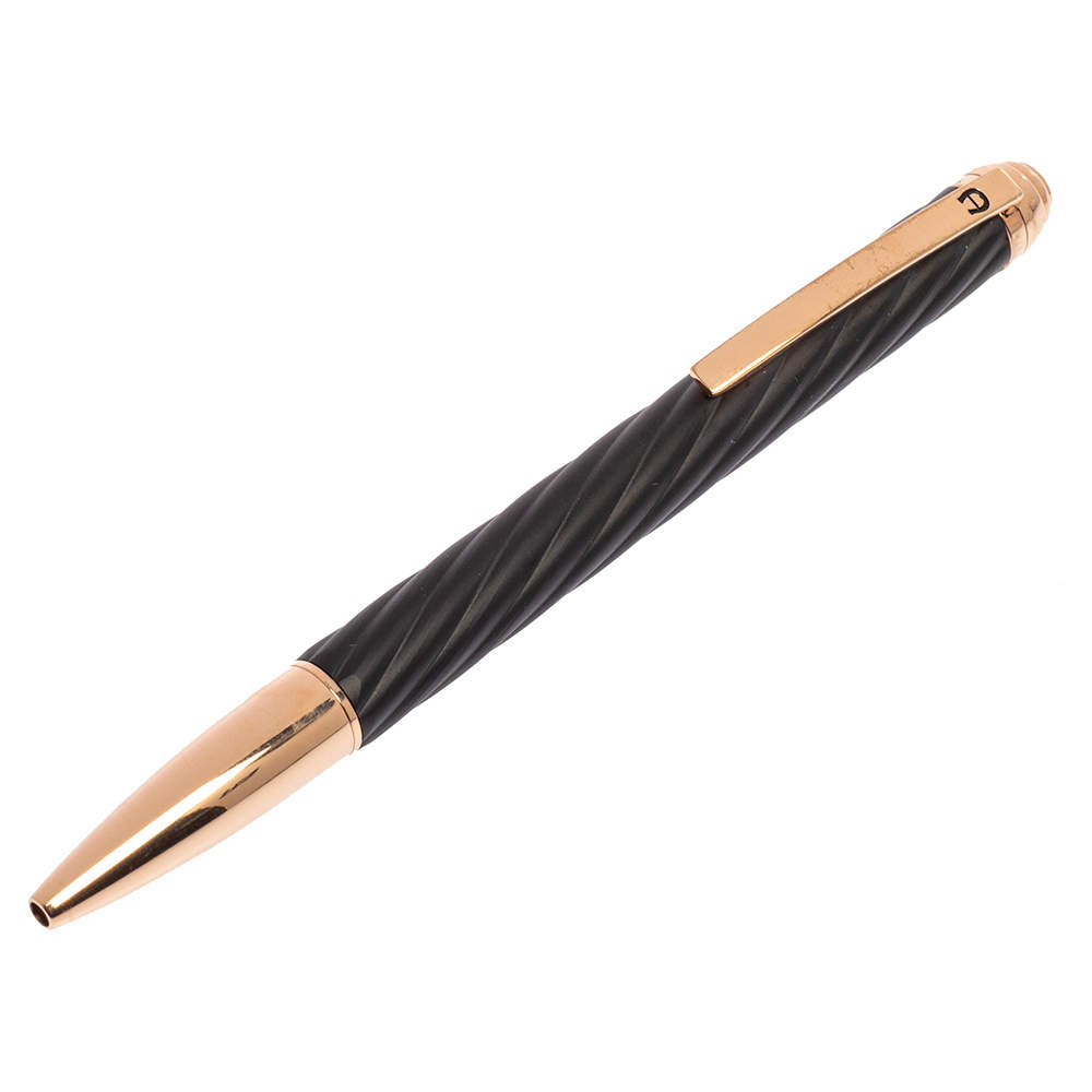 Pre Owned Aigner Black Logo Detail Gold Tone Ballpoint Pen
