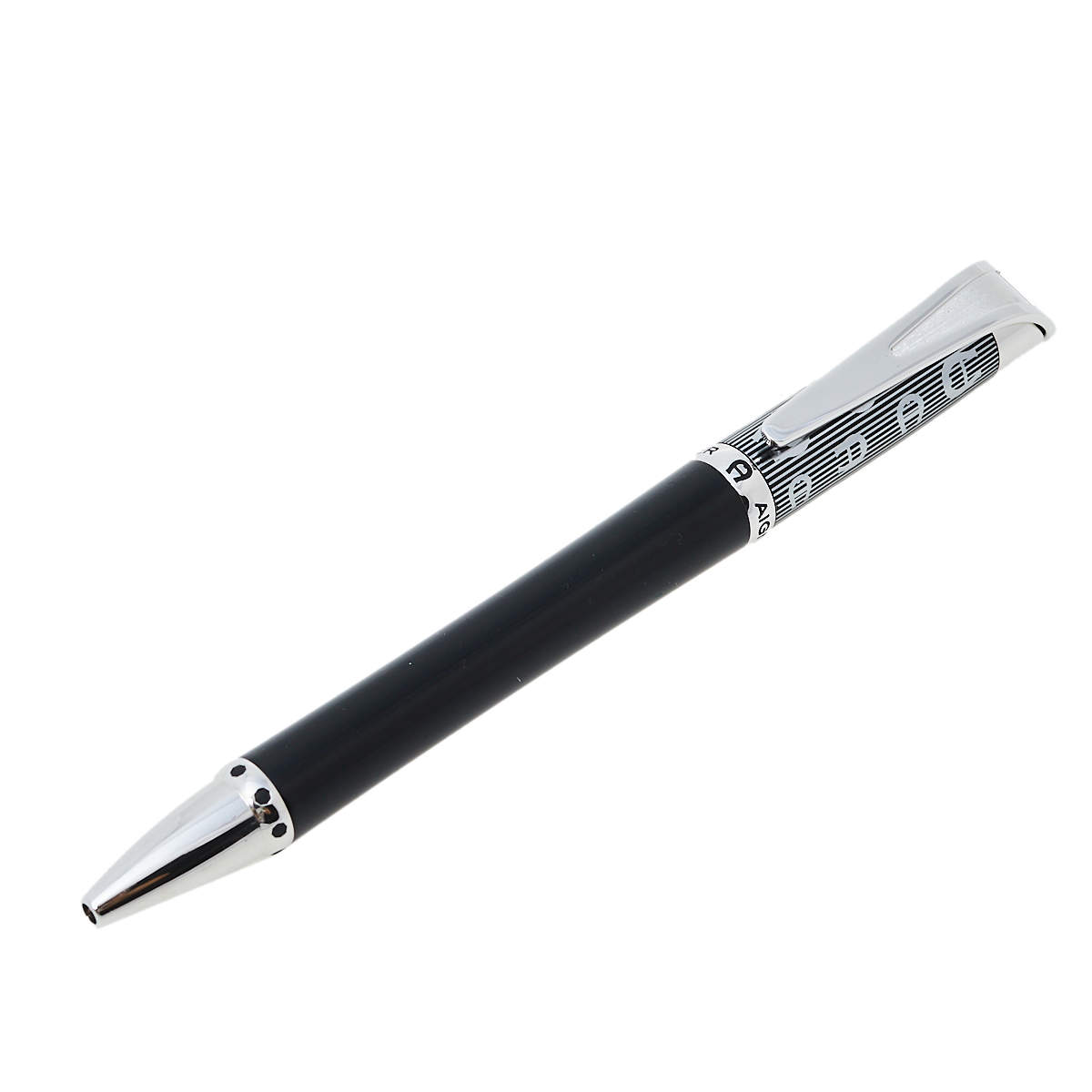 Pre Owned Aigner Black Resin Silver Tone Textured Ballpoint Pen
