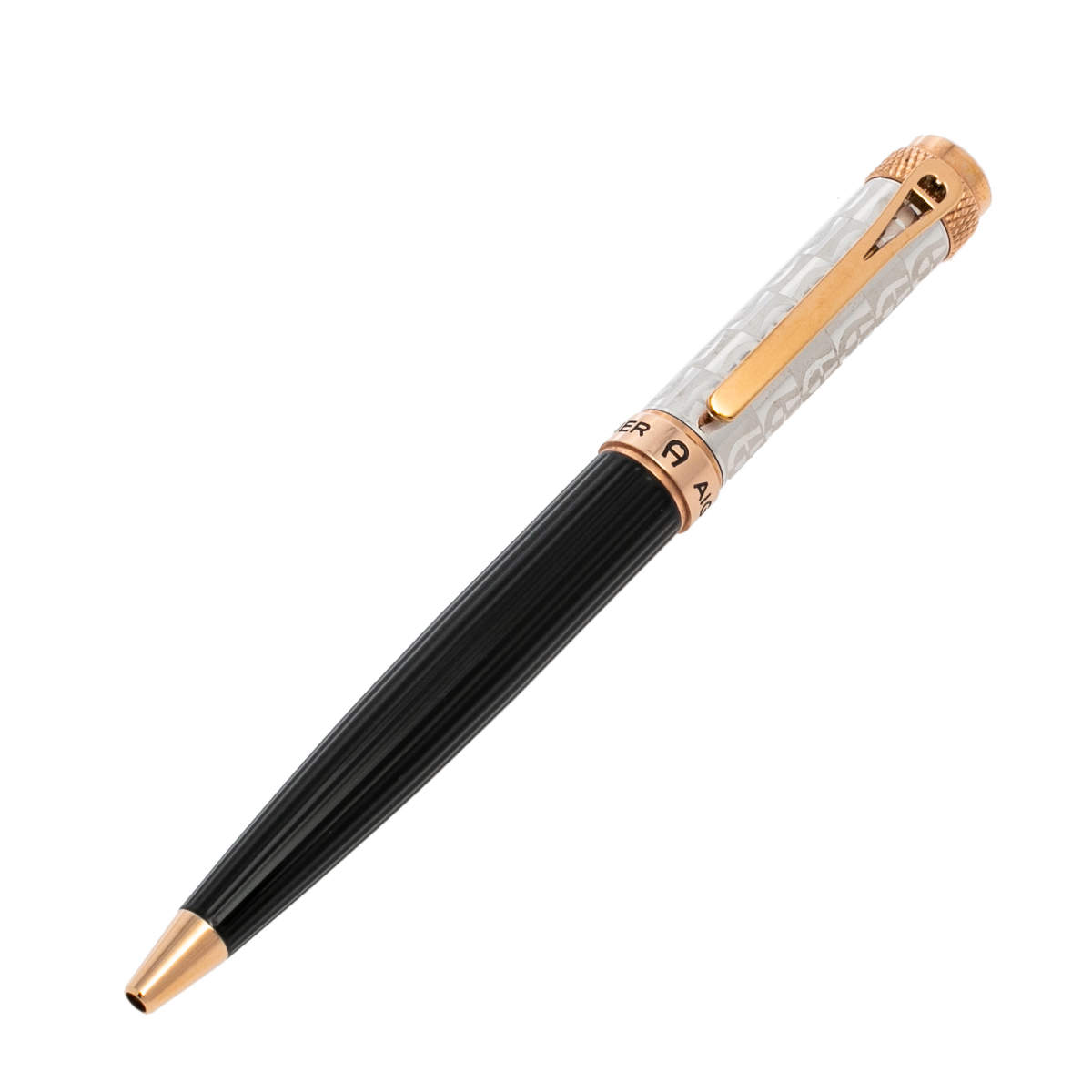 Pre Owned Aigner Black Logo Embossed Two Tone BallPoint Pen