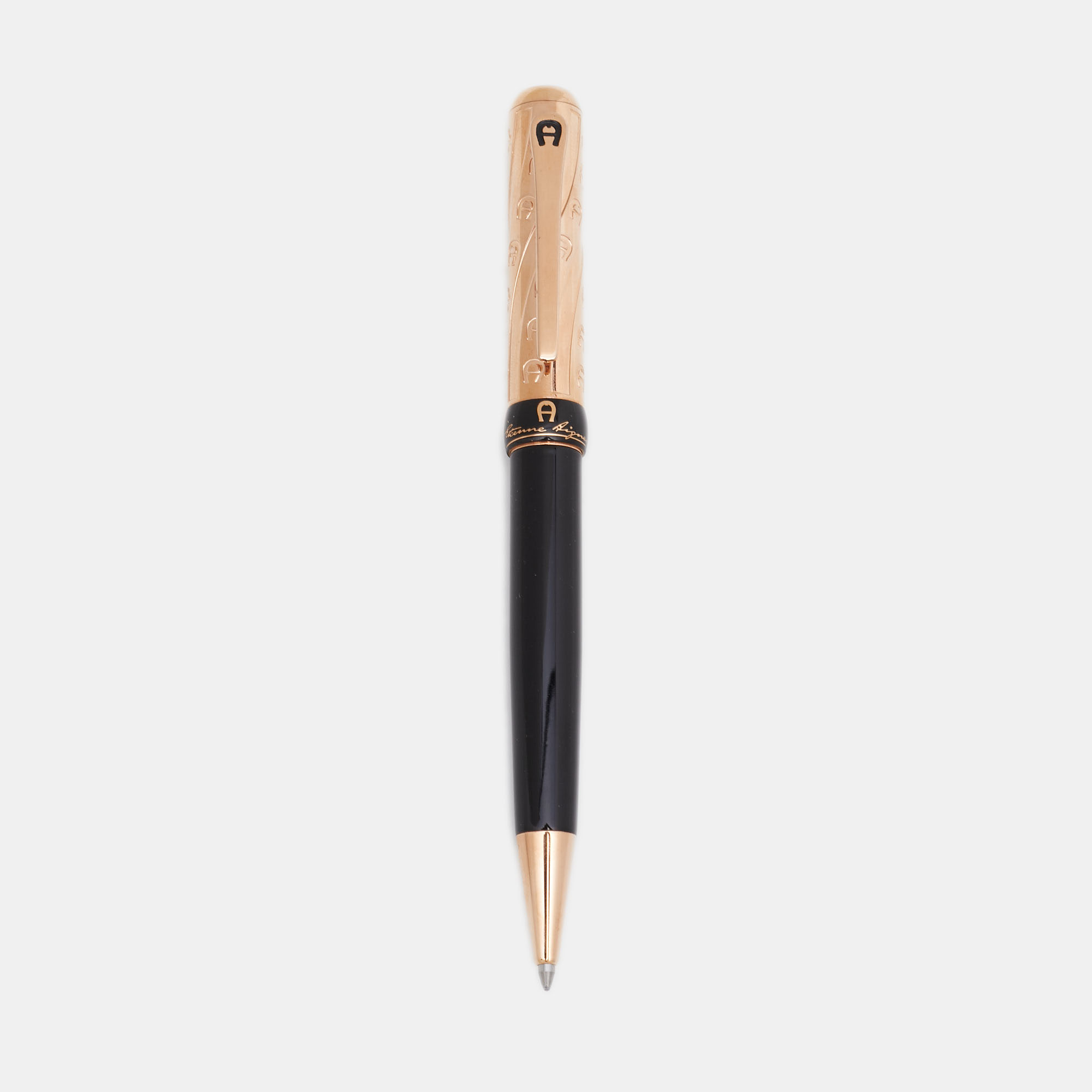 Pre Owned Etienne Aigner Black Resin Gold Tone Ballpoint Pen