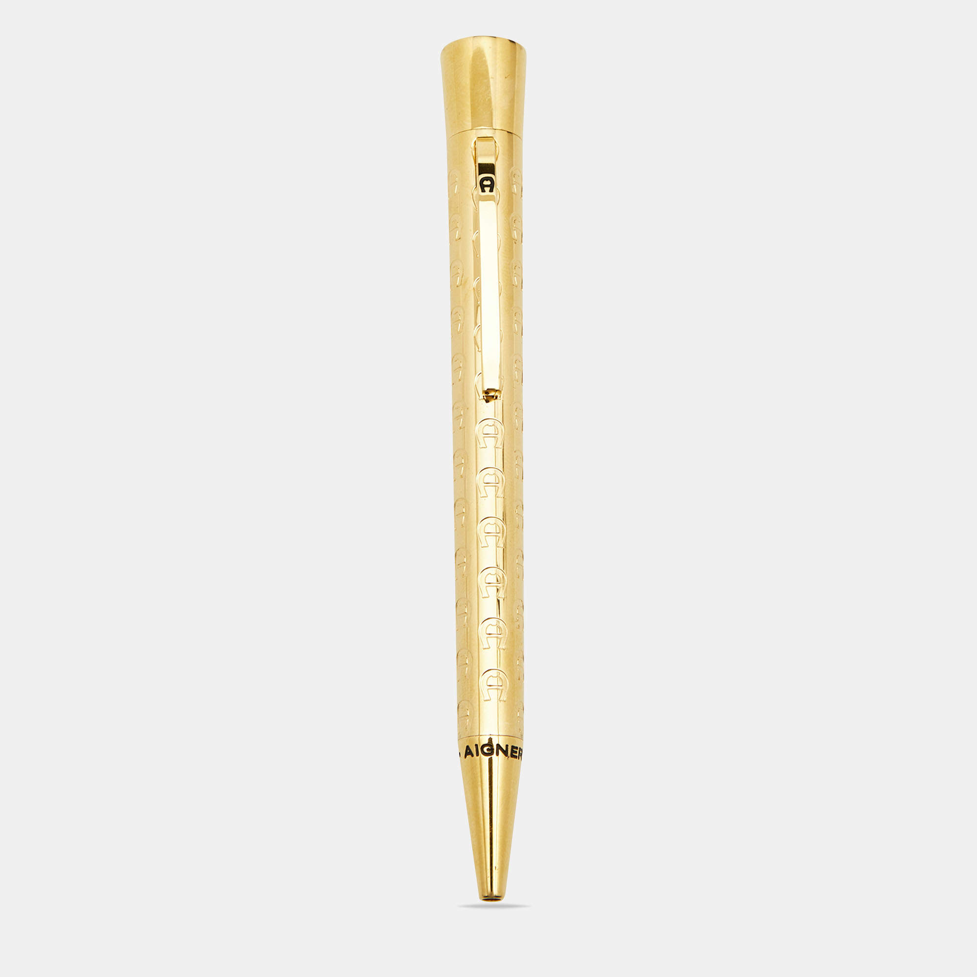 Aigner Textured Logo Gold Tone Ballpoint Pen