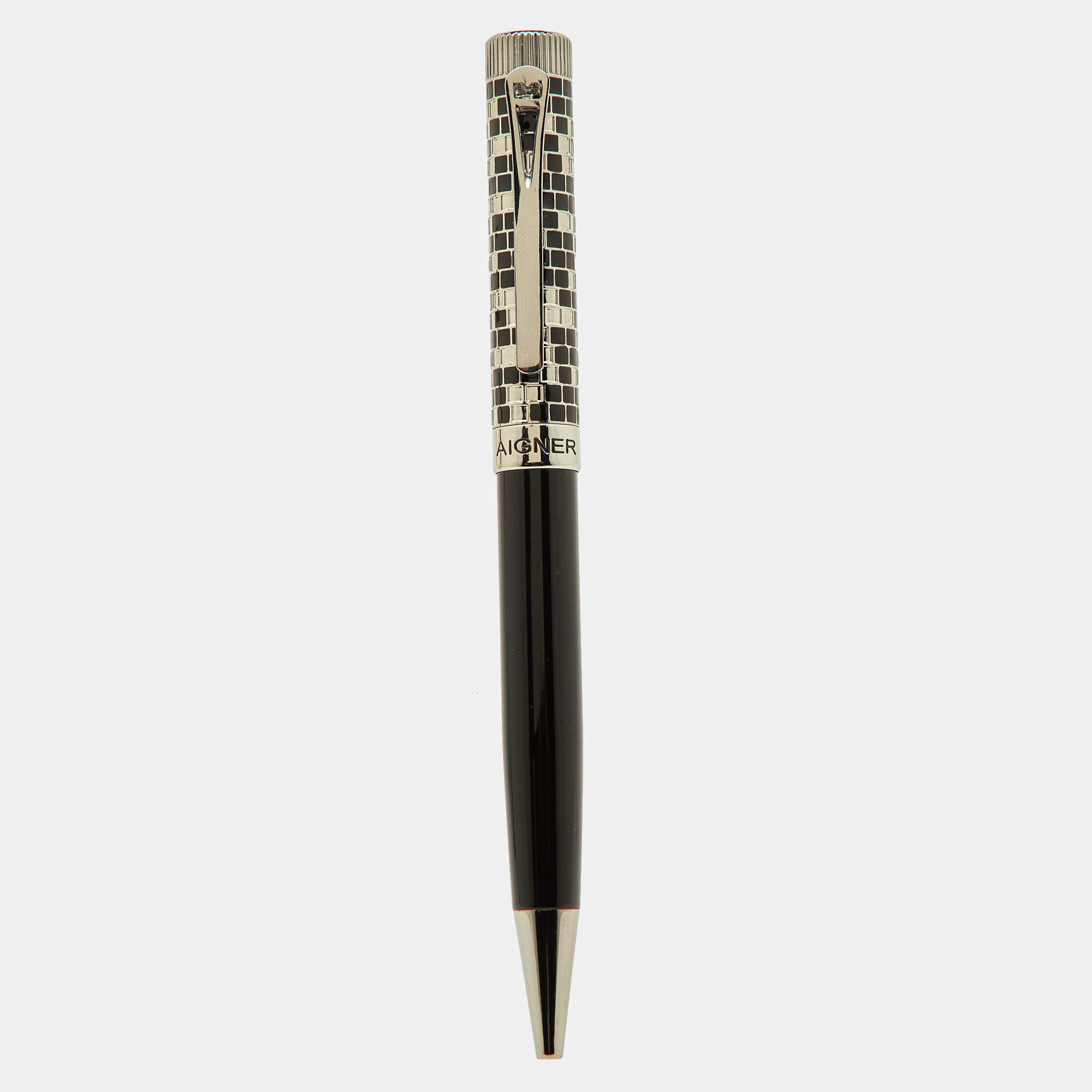قلم حبر جاف أيغنر راتنج أسود ومعدن فضي اللون