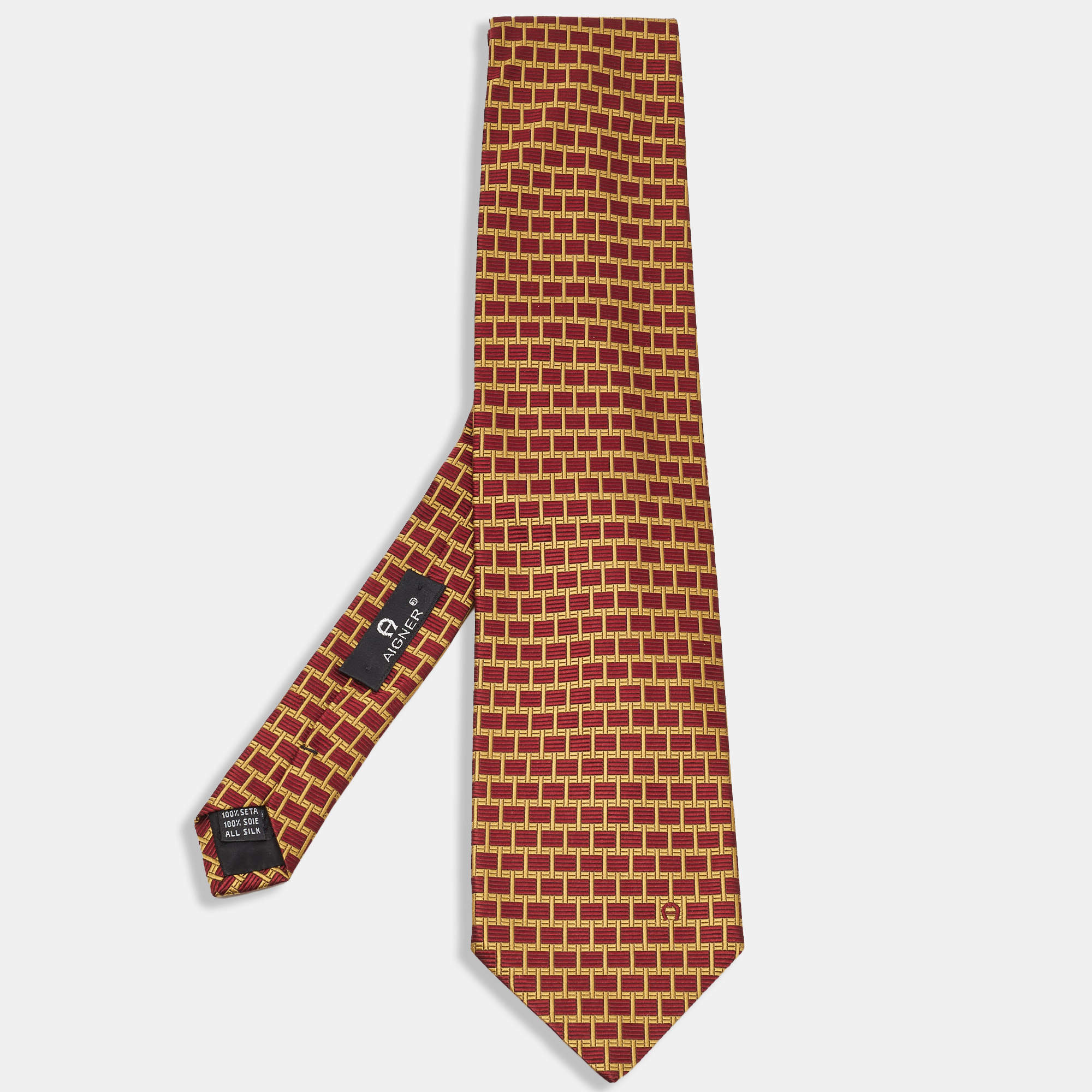 Aigner Red/Yellow Jacquard Silk Tie