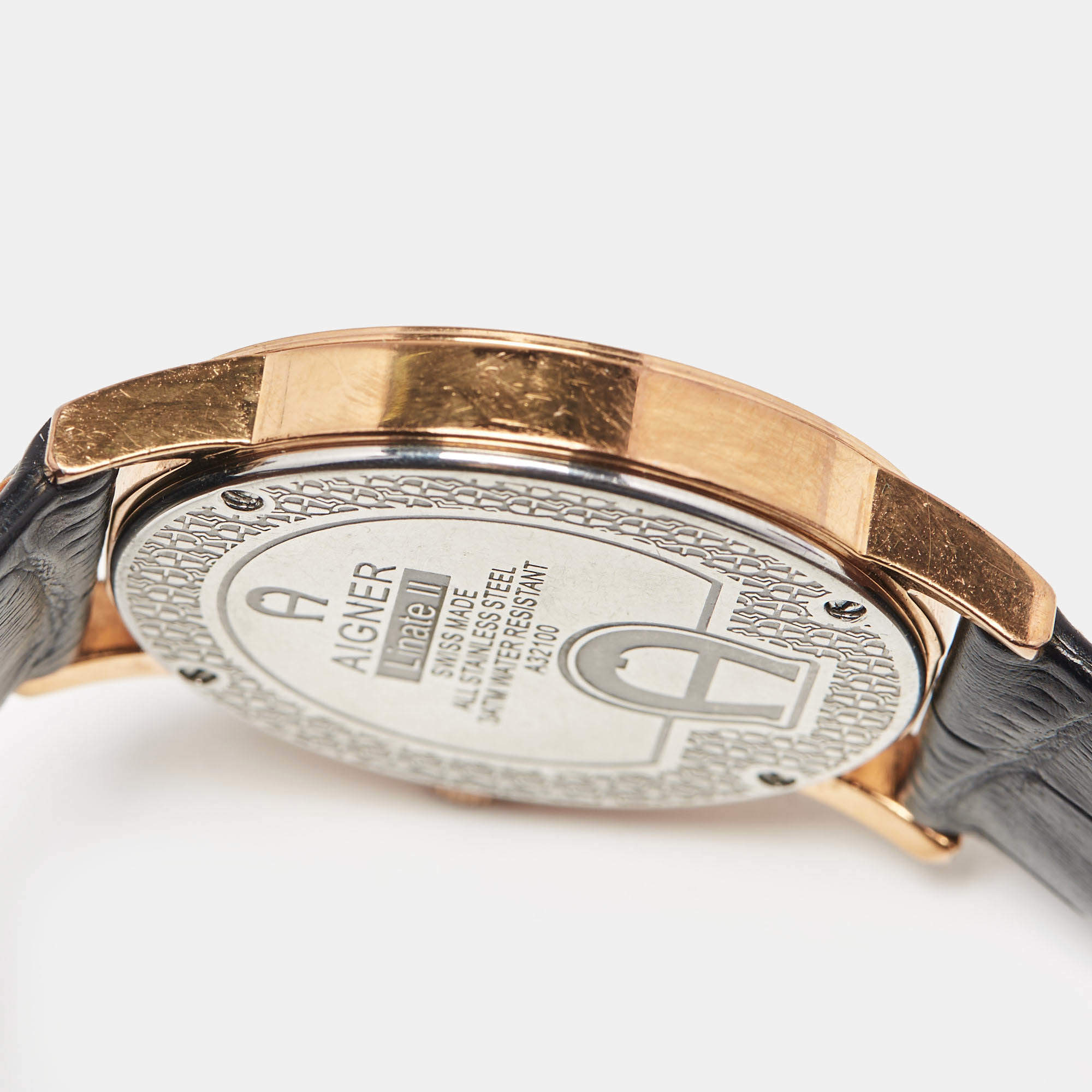 Aigner Silver Rose Gold Plated Stainless Steel Leather Linate II