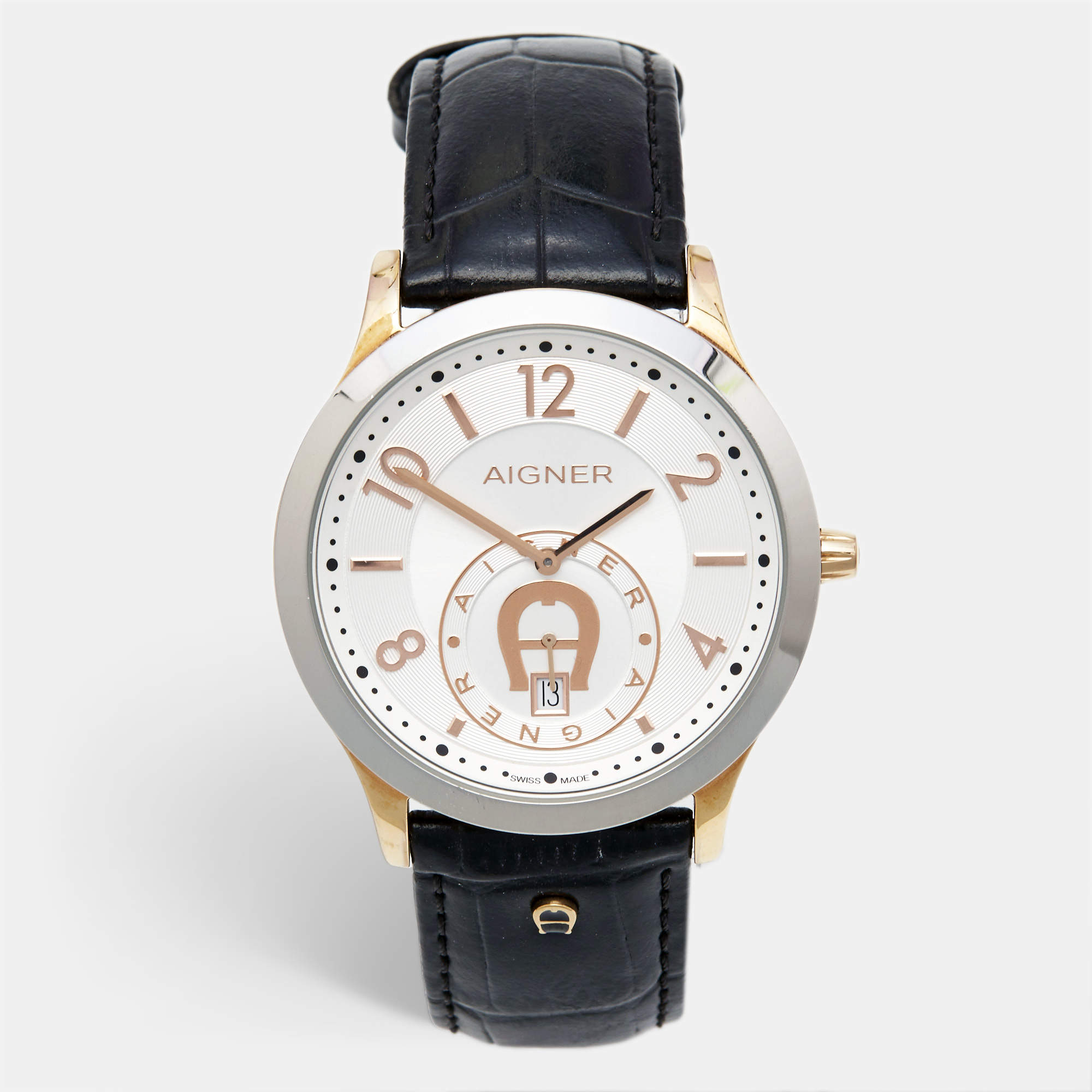 Pre Owned Aigner Silver Two Tone Stainless Steel Trevisio A44100 Men's Wristwatch 42 mm