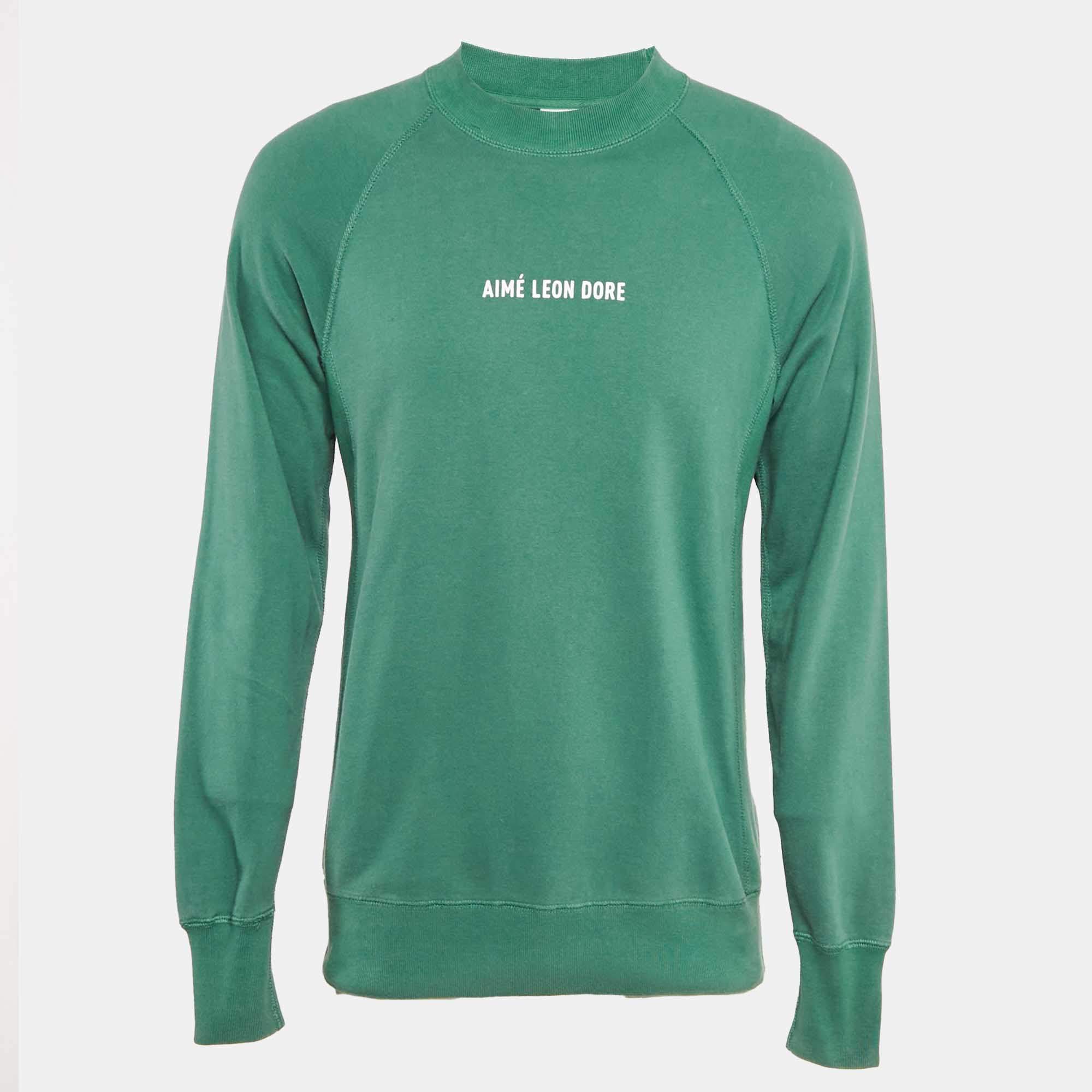 Aime Leon Dore Green Logo Print Cotton Sweatshirt S