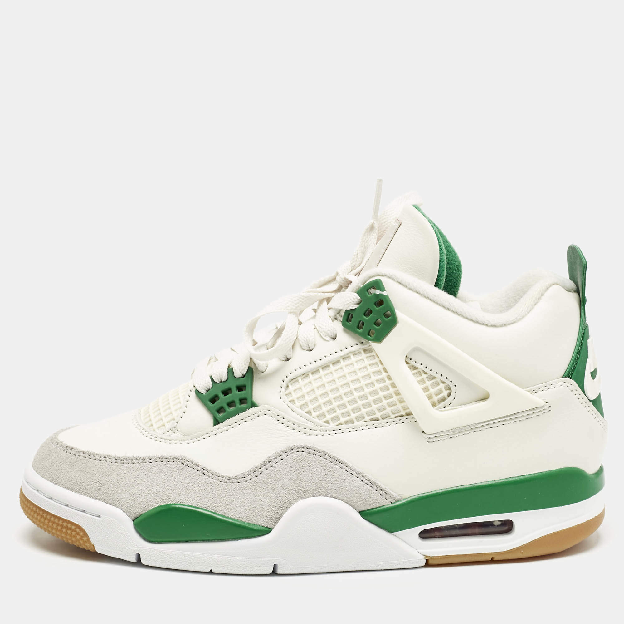 Air Jordans Off White Leather Jordan 4 Retro SB Pine Green Sneakers Size 42